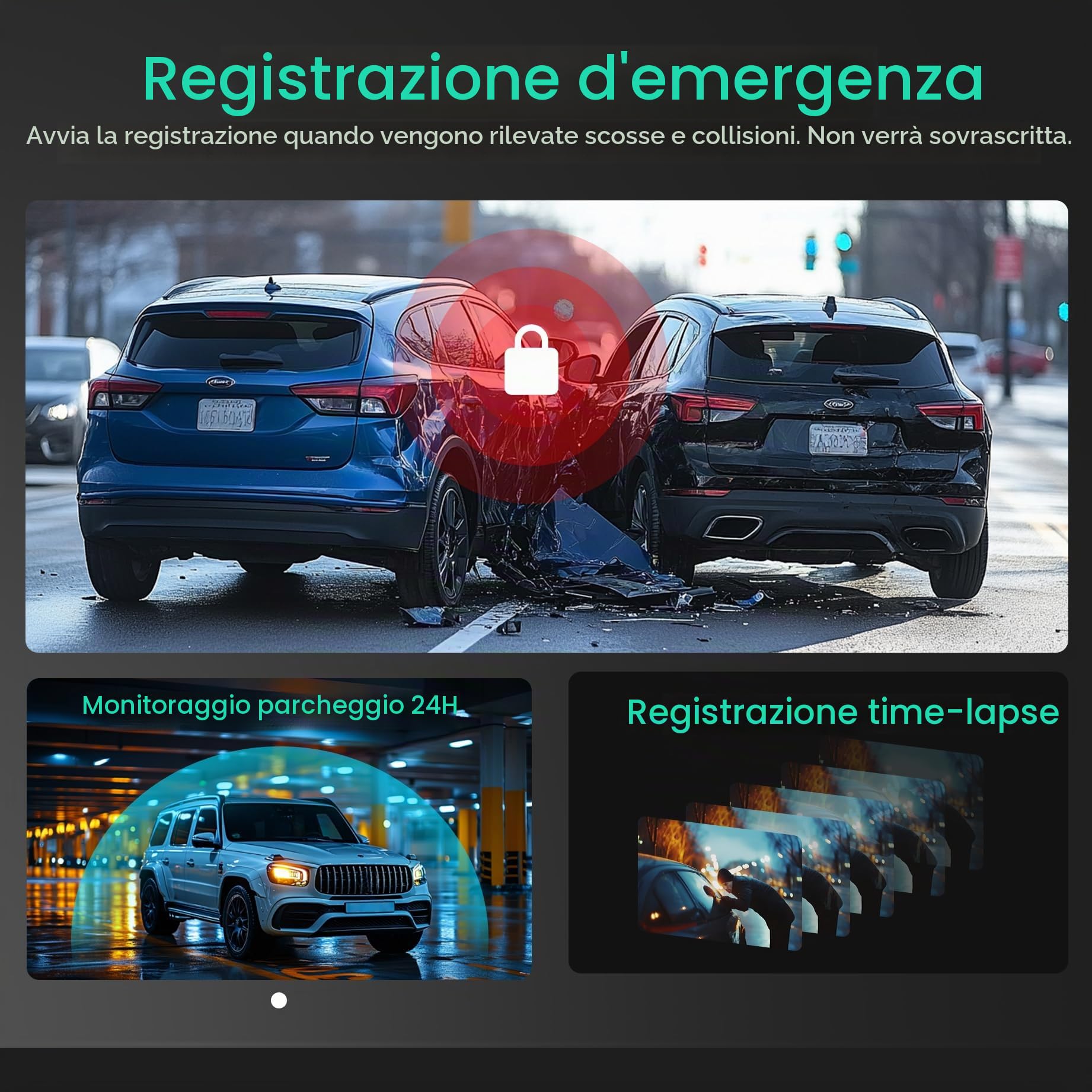 Dash Cam Auto 4K Anteriore e Posteriore, Visione Notturna True Color, Schermo IPS 3,16”, WiFi GPS Integrato, Monitoraggio Parcheggio 24H, Rilevamento AI, Pre-Registrazione, Registrazione in Loop, D11
