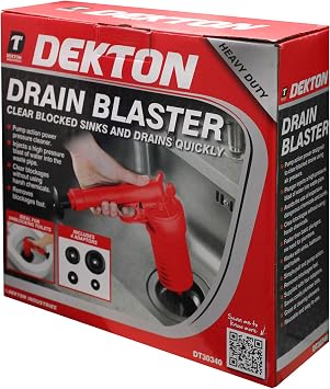 Dekton Drain Blaster With Four Attachments-Clears Blockages Without Using Harsh Chemicals| Pump Action Power Pressure Cleaner| Injects High Pressure Blast Of Water Into Waste Pipe| Includes 4 Adaptors