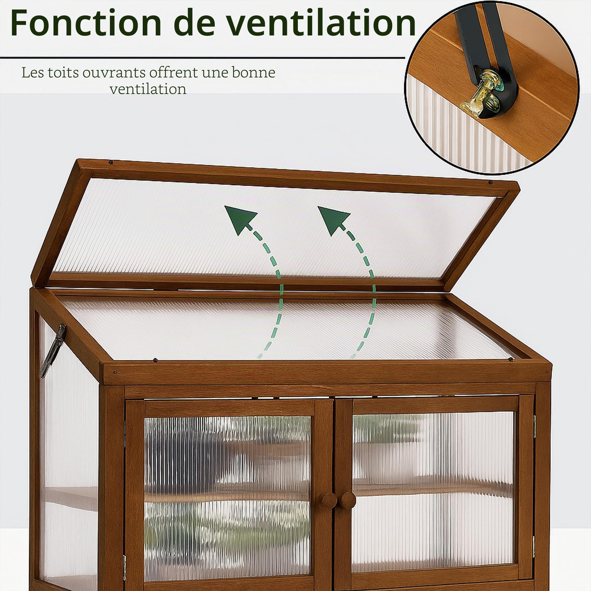 Frankystar Kinto - Mini Serre de Balcon Jardin 90x70x37 cm Porte Plantes pour Intérieur et Extérieur en Bois d'Épicéa et Polycarbonate