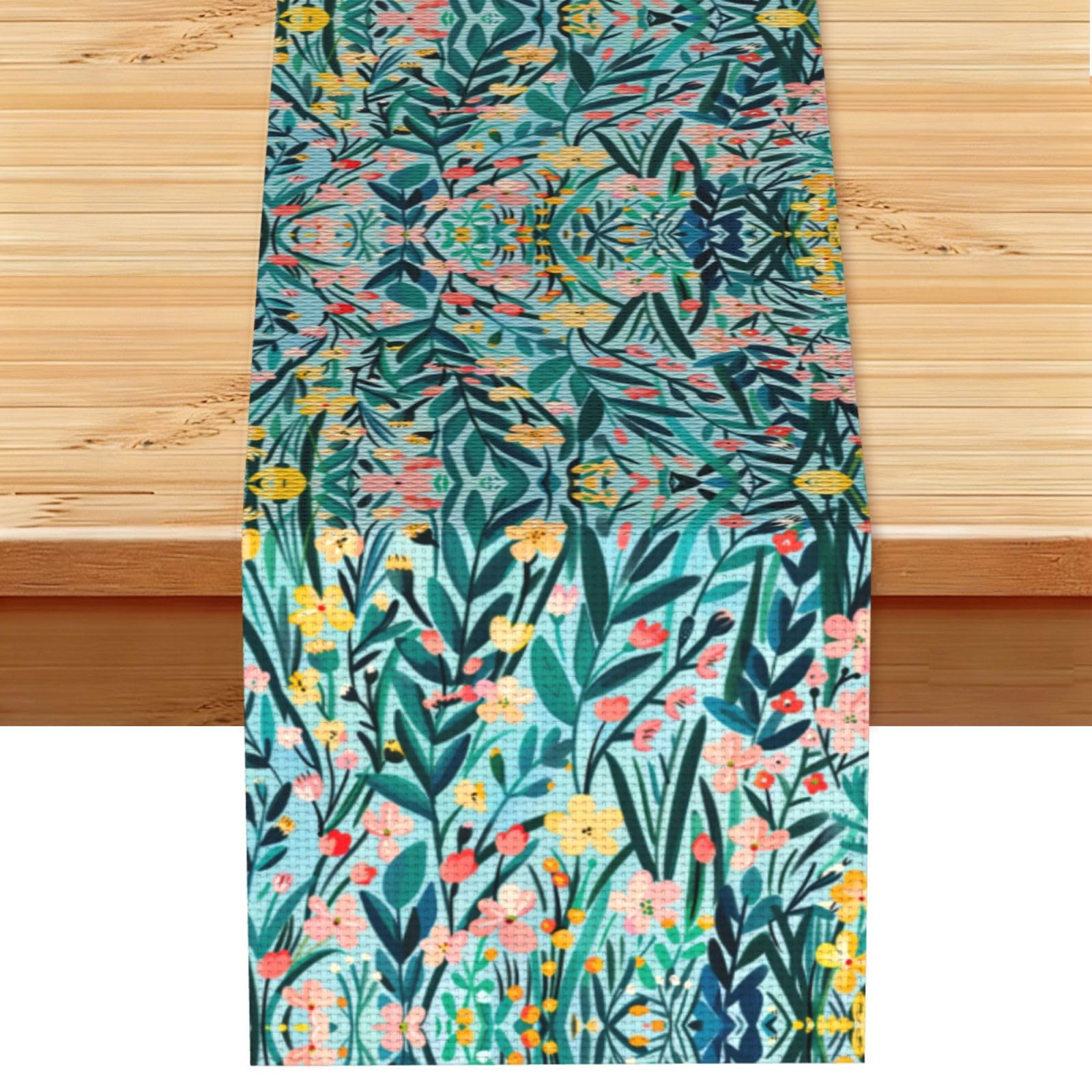 Bright Pink Teal flowers Printed Table Runner 13 x 72, Wrinkle Resistant Decor for Dining Table Coffee Table Fireplace