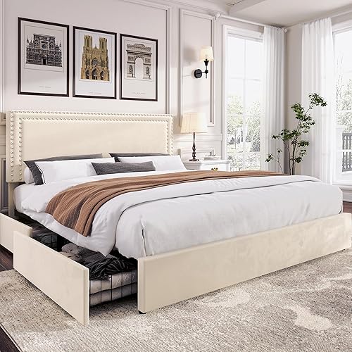 Miniatura 98 de VECELO Base de cama de tamaño matrimonial con cabecera tapizada ajustable, plataforma de listones de madera, diseño sin ruido, fácil montaje Negro