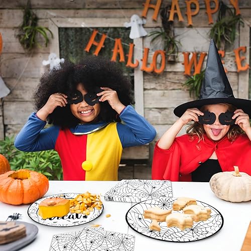 Miniatura 5 de Whaline Platos y servilletas de Halloween, 40 platos de papel de telaraña y 20 servilletas de almuerzo, juego de vajilla desechable para decoración