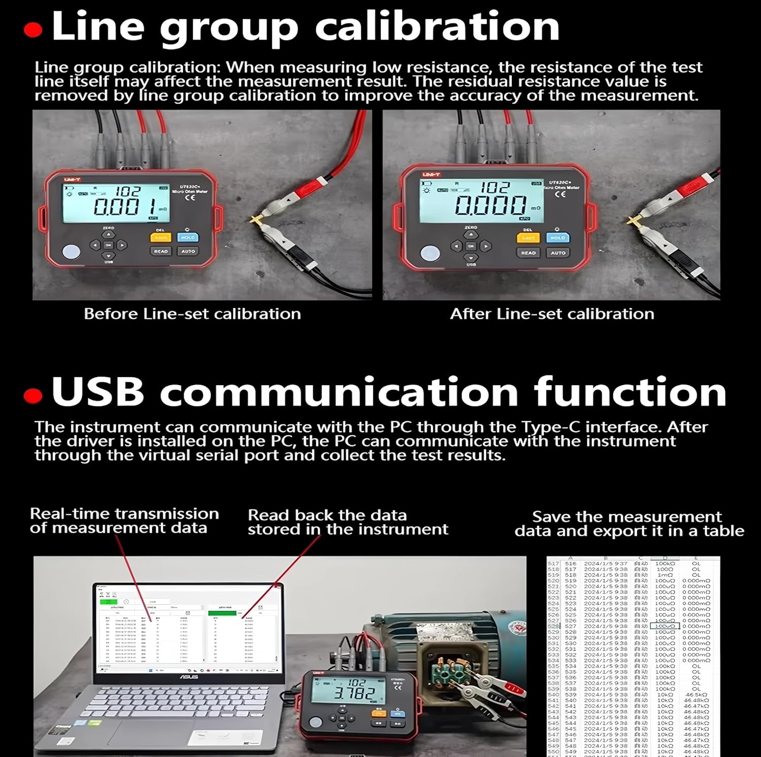 UNI-T Uni-Trend UNI-T UT620C+ Micro Ohmmeter DC Low Resistance Tester 0.001mΩ~300.0kΩ Auto & Manual Range Professional Digital Ohm Meter