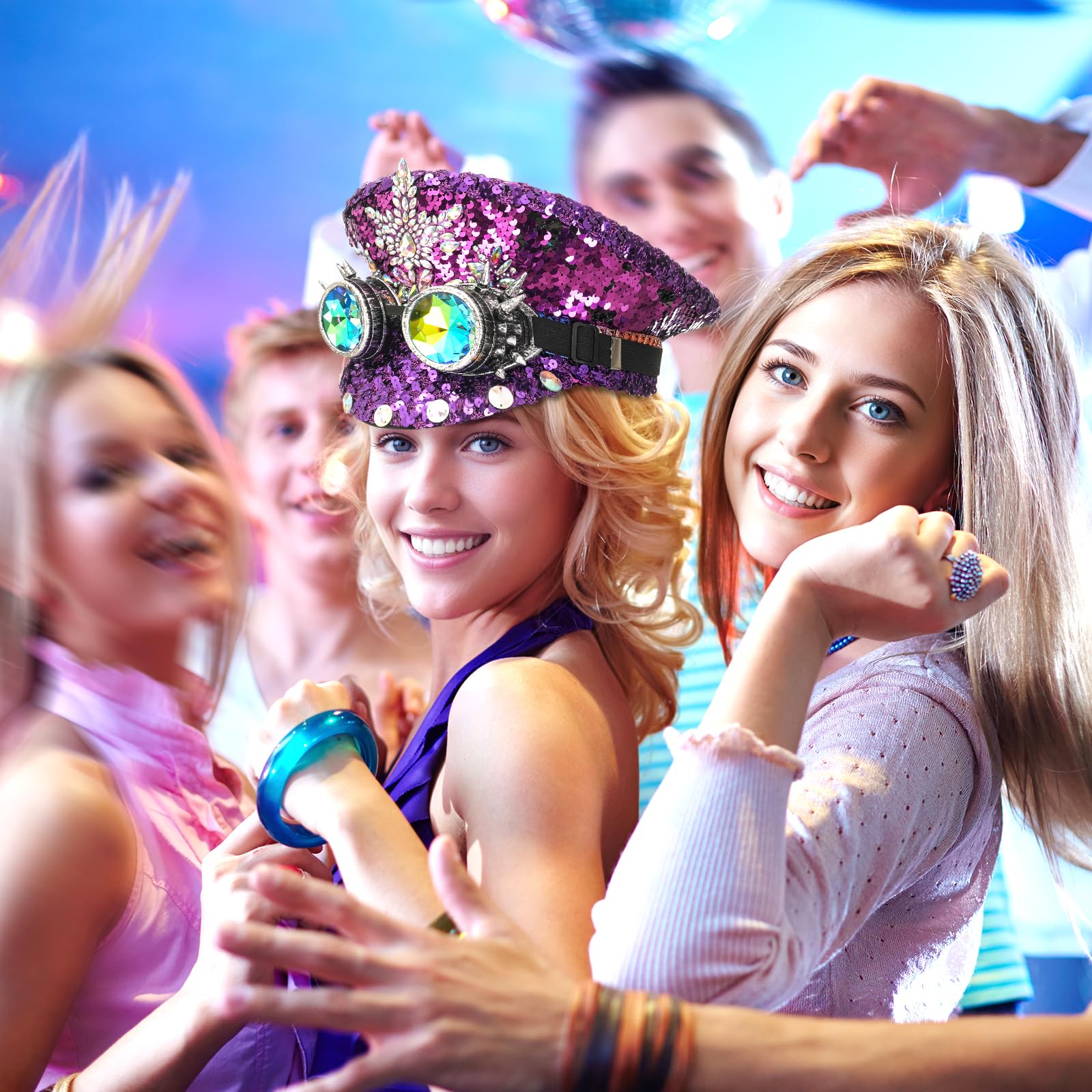 F Fityle Gothic-Hut, Partyhut, Glitzer-Pailletten-Kopfbedeckung, Strass-Brauthut für Karneval, Verkleidung, Bühnenshow, Braut, Hochzeit, Geburtstag, lila