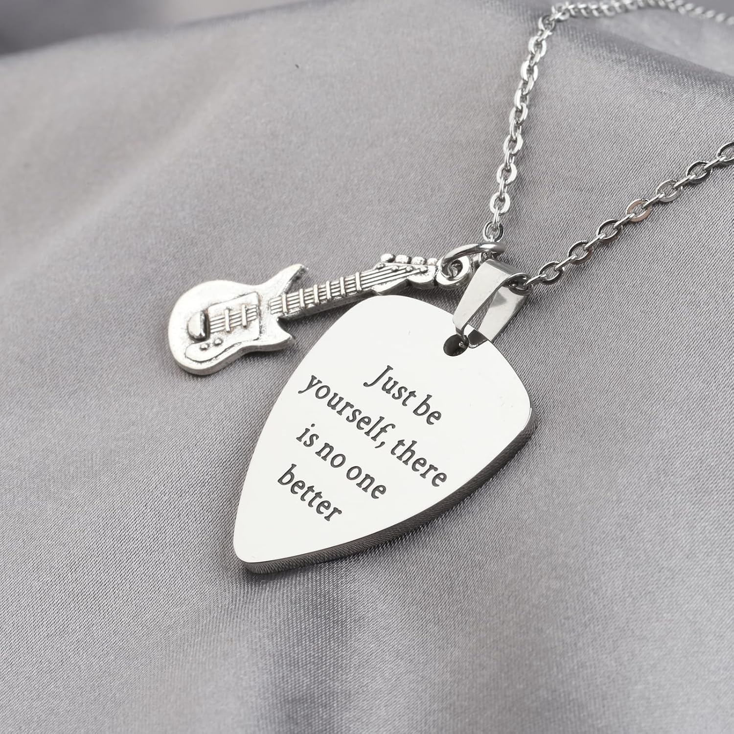 BEKECH Singer Fans Gift Guitar Pick Necklace Just Be Yourself There Is No One Better Guitar Lover Necklace Fans Gift
