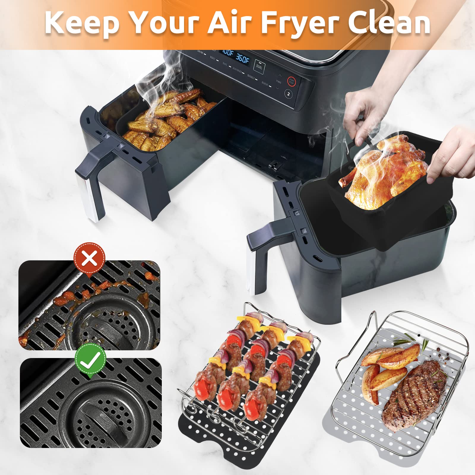 6 Stuks AirFryer-onderdelen Met Dubbele Mand Voor Ninja Foodi AF300UK Af400uk Tower T17088 Instant Dual Zone 6 Stuks AirFryer-onderdelen Met Dubbele Mand Voor Ninja Foodi AF300UK Af400uk Tower T17088 Instant Dual Zone