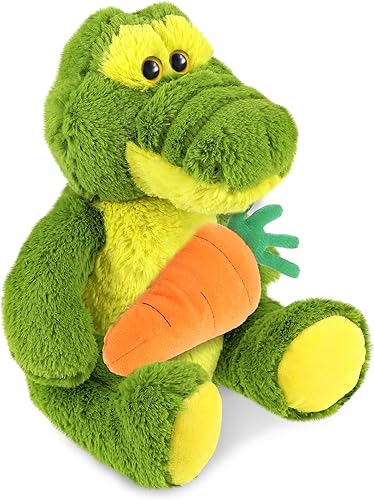 DolliBu Felpa de Pascua súper suave con cocodrilo verde sentado con zanahoria, lindos animales de peluche con zanahoria con personalización del