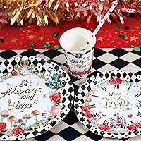 Vista 5 de Alice Tea Party Decorations - Baby Shower Paper Plates, Napkins, Cups & Straws for 24 Guests, 120 Pcs Disposable Party Dessert Dinnerware