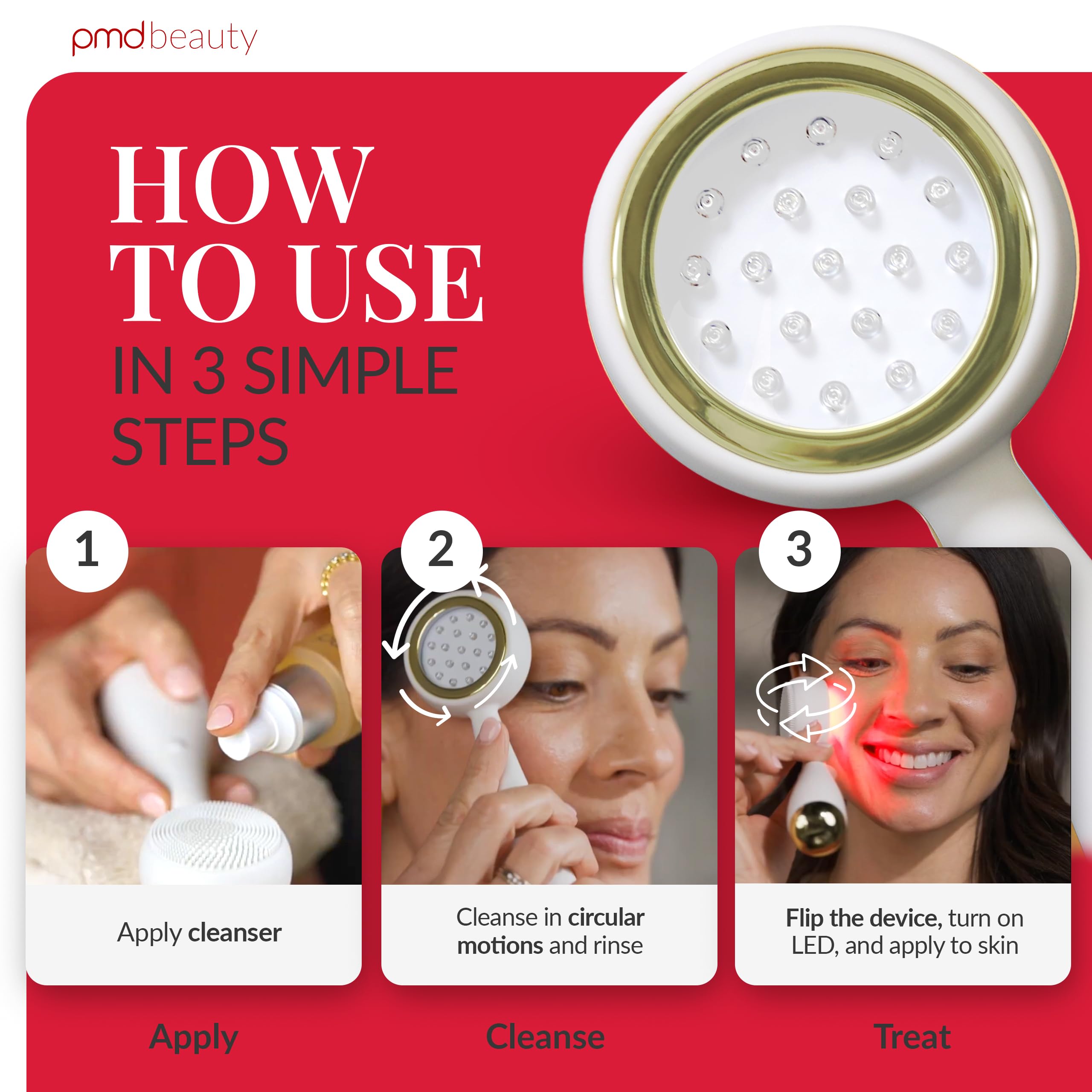 PMD LED Clean Facial Cleansing Brush with Blue LED Light – Waterproof Silicone Face Cleanser with Sonic Technology, Cream view 5