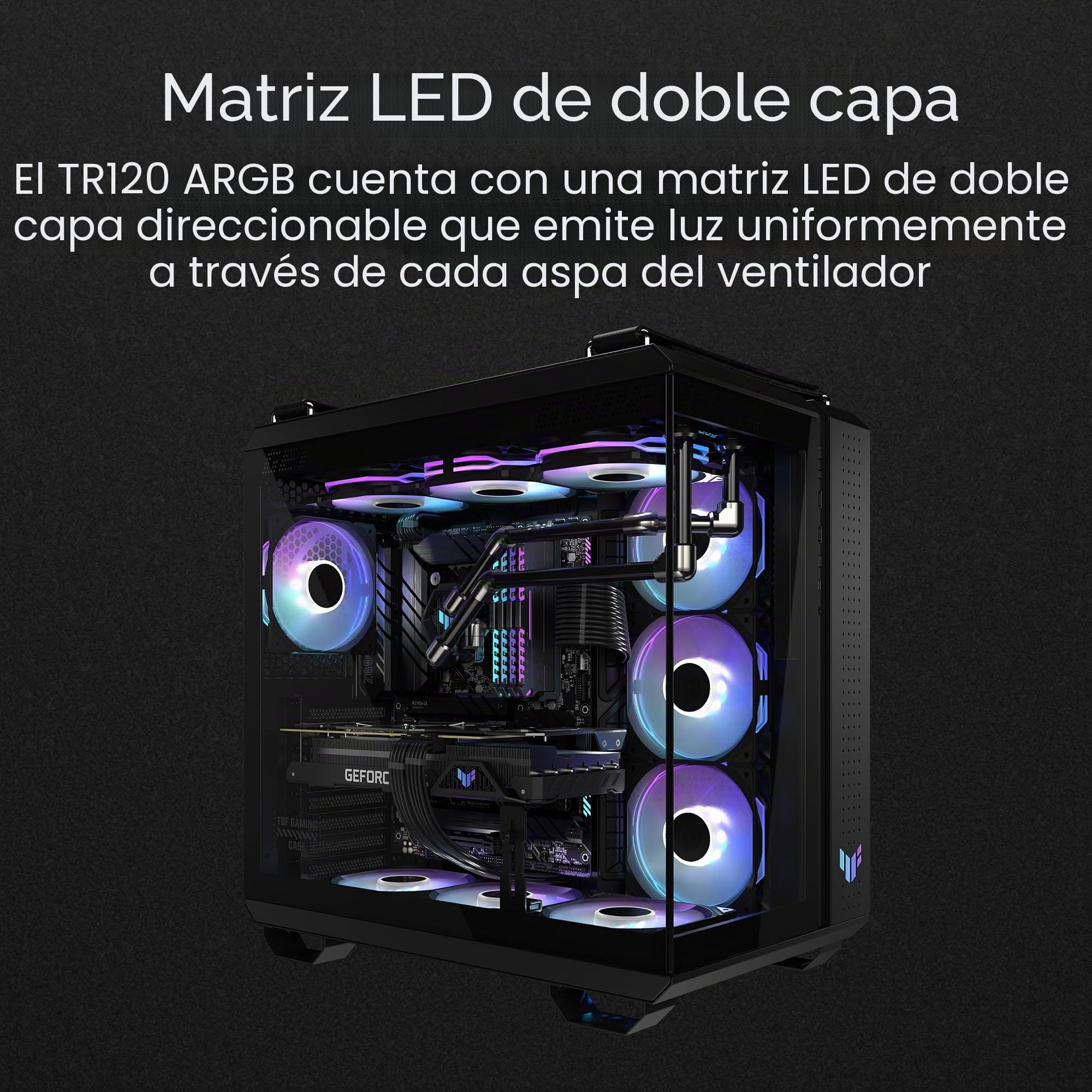ASUS TUF Gaming TR120 ARGB Reverse Triple Pack White Edition - Ventiladores de 120 mm (Marco de 28 mm, presión estática a 2,75 mm H2O, Flujo de Aire de 76,3 CFM, Matriz LED Doble Capa, Aura Sync)