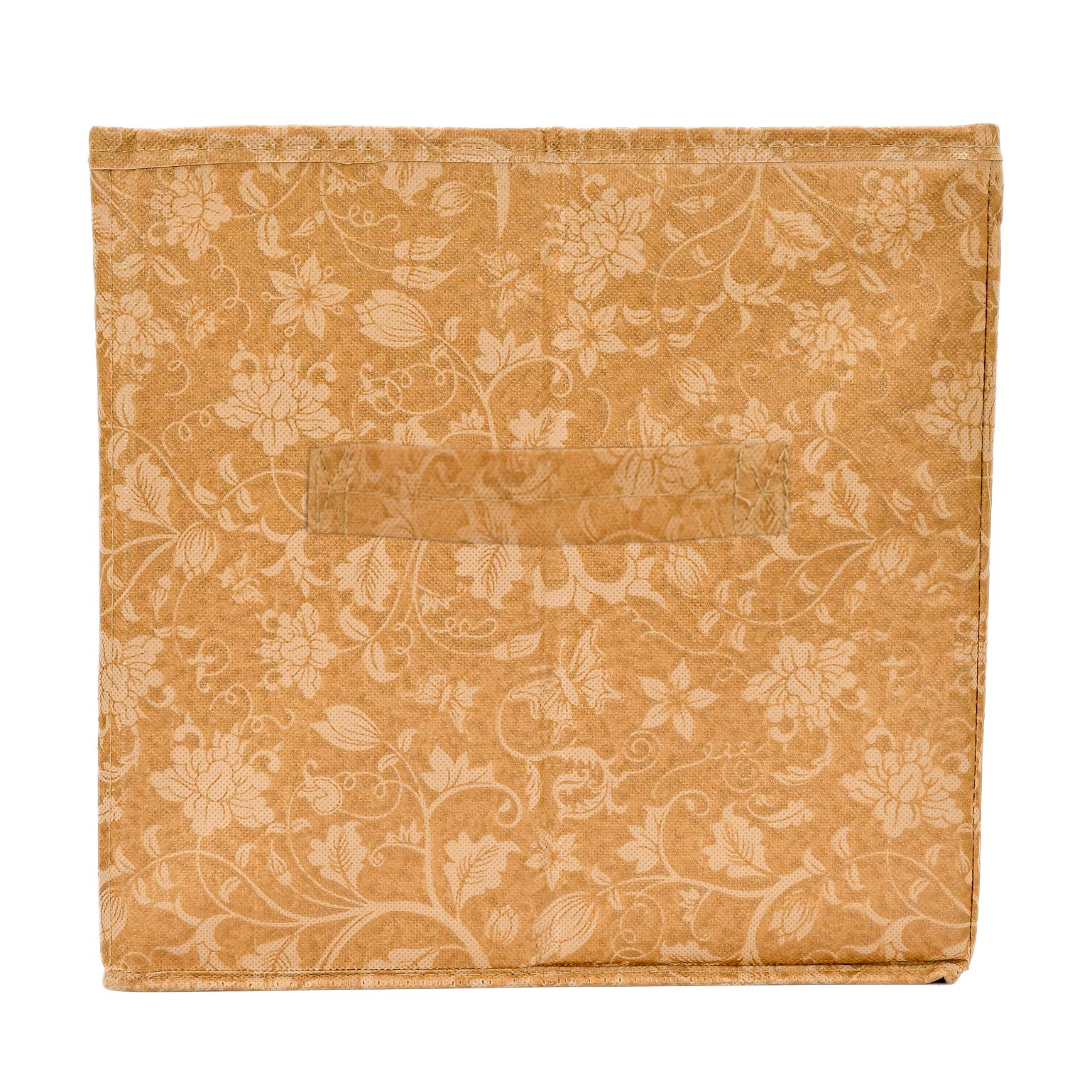 Kuber Industries Metaliczny kwiatowy nadruk nietkany składany kosz do przechowywania/sześcian/organizer na zabawki, ubrania i książki z uchwytami - opakowanie 3 szt. (brązowy) -HS43KUBMART26254