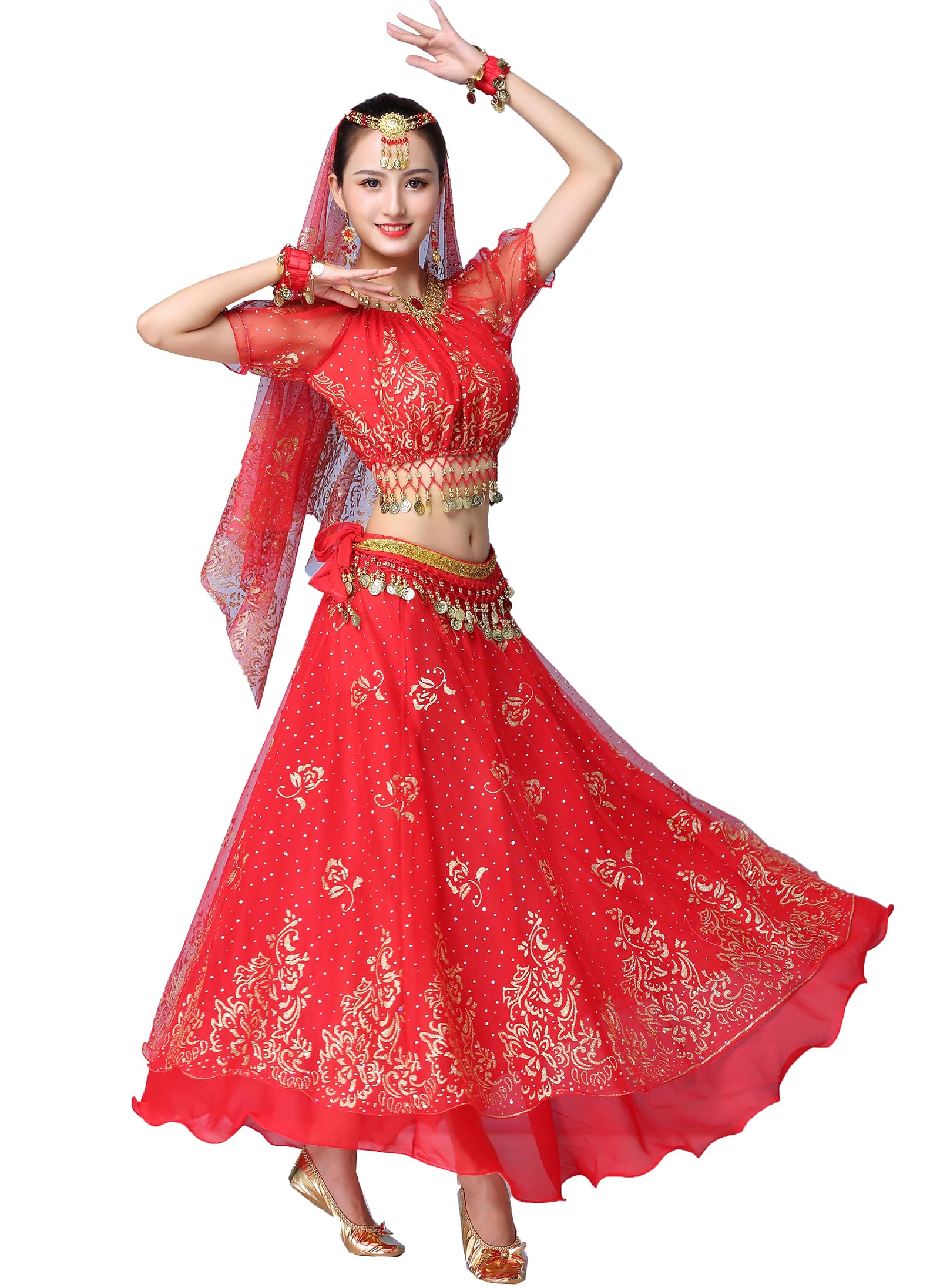 Women's Belly Dance Dress Crop Sequin top Chiffon Dress Halloween Dress