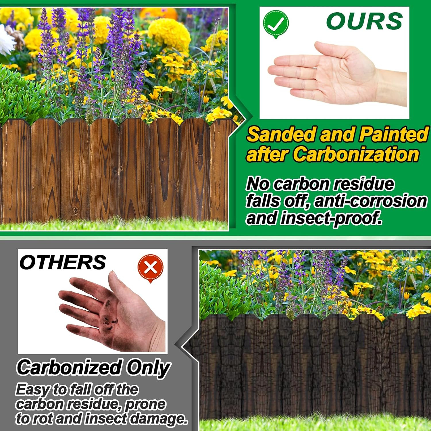 Wooden Garden Edging - 13.1ft x 11.8in Pine Landscape Border, Flexible Weather-Resistant Fences for Decorate Spring Outdoor Patio Yard Lawn Flower Beds