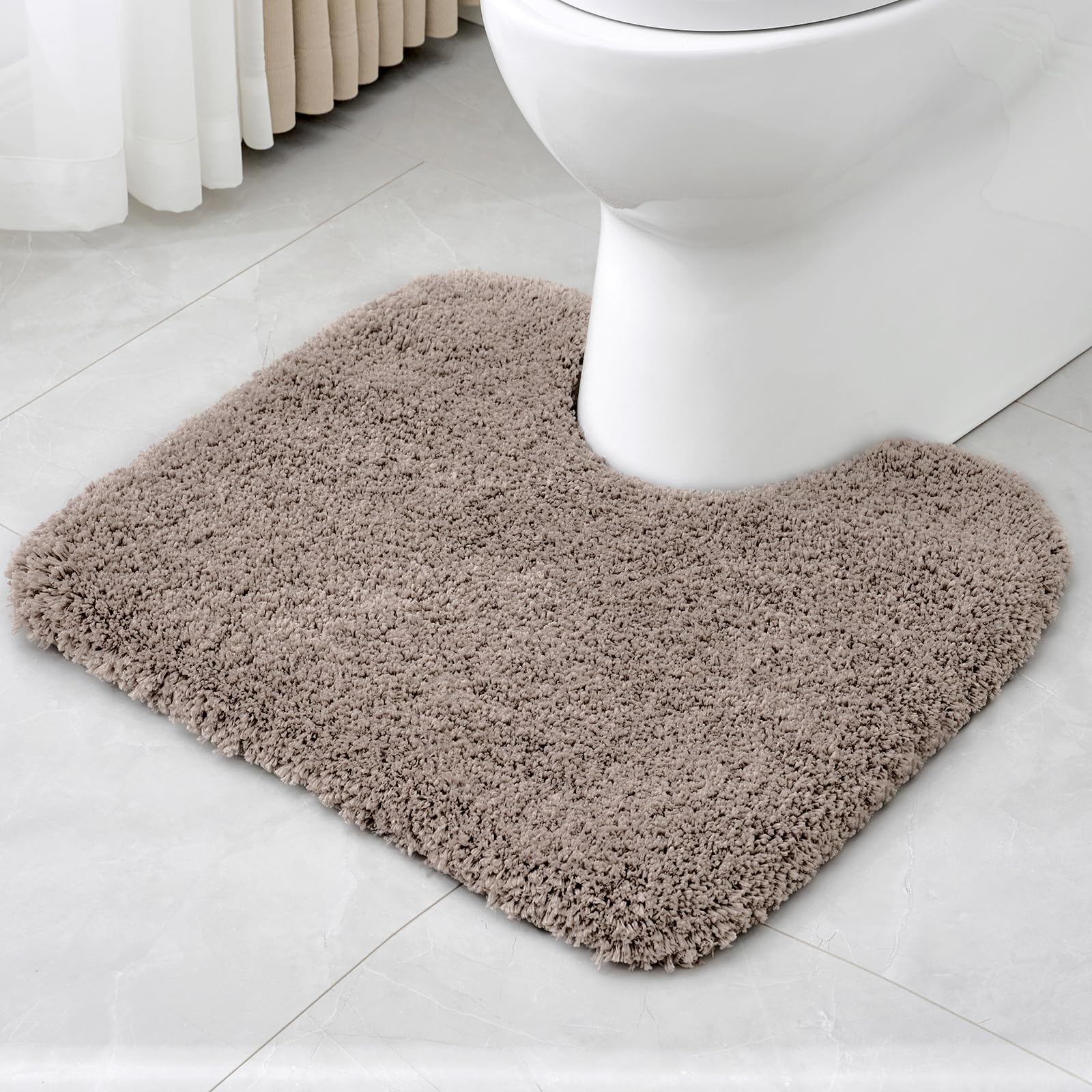 Disolla Toilet Mat 22x24 Taupe Grey - Non Slip Fluffy U-Shaped Contour Rug, Ultra-Soft Plush Toilet Floor Mat, Absorbent & Machine Washable
