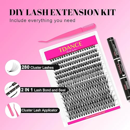 Miniatura 2 de TDANCE - Kit de extensiones de pestañas en racimo, 280 unidades, curvatura D, mixtas, con pegamento, sellador y aplicador, para colocarte tú misma