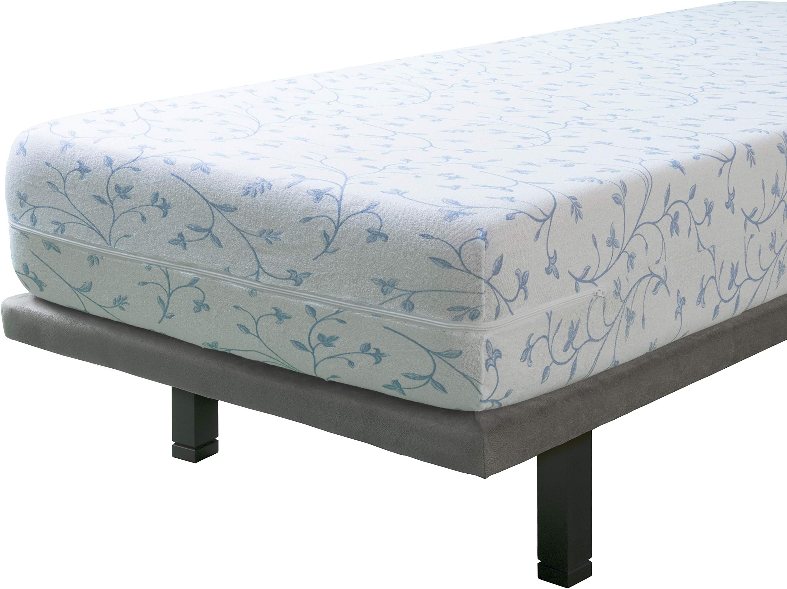 Velfont, Fully Enclosed Mattress Cover, BALI Elastic Terry Cotton Floral Patterned, Blue, Single Bed Protector (80x190/200cm)