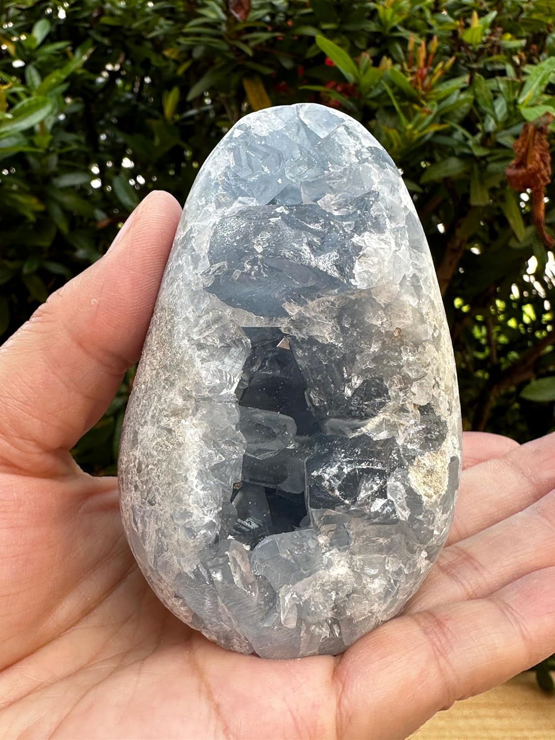 GAF TREASURES Polished Celestite Cluster, Celestite Geode Free Shape w. Druse, Standing Celestite Healing Crystal (1-1.5 lb)