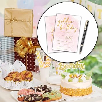 Pink Birthday Invitations For Girls, Golden Birthday Party Invitations, Blush Pink Fill In Invitation Cards, Birthday Party Favor Supplies (20 Invites With 20 Envelopes) -A16