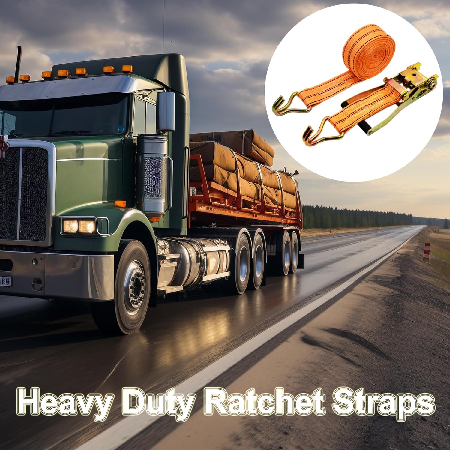 4 Packs Cargo Control Ratchet Strap,2 Inch 20 Ft Heavy Duty Ratchet Straps, 4400 LBS Tie Down Straps with Double J Hook, Break Strength Cargo Ratchet Straps
