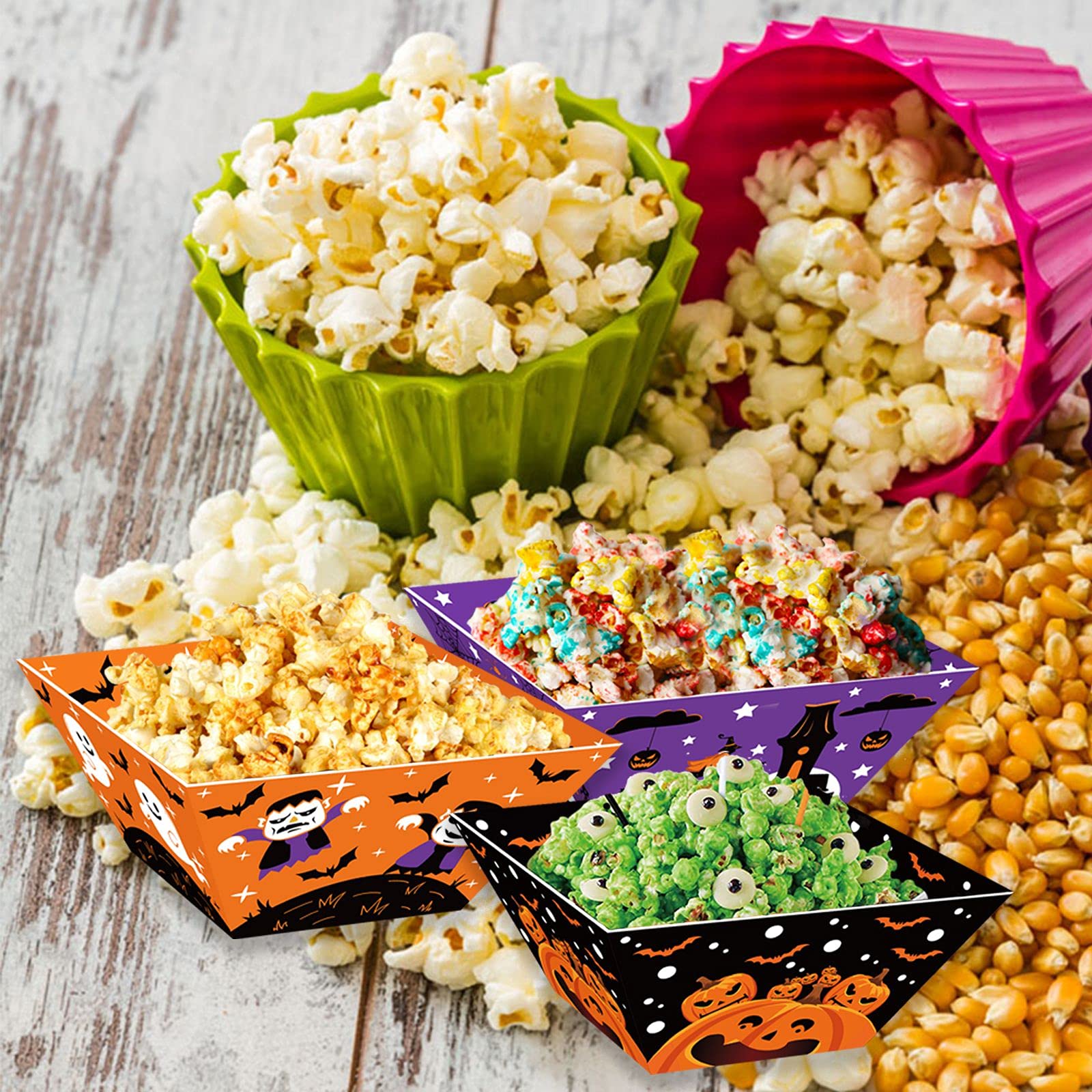 Halloween Popcorn Eimer Set - 12 Stück Grusel Deko Mit Grabstein Design