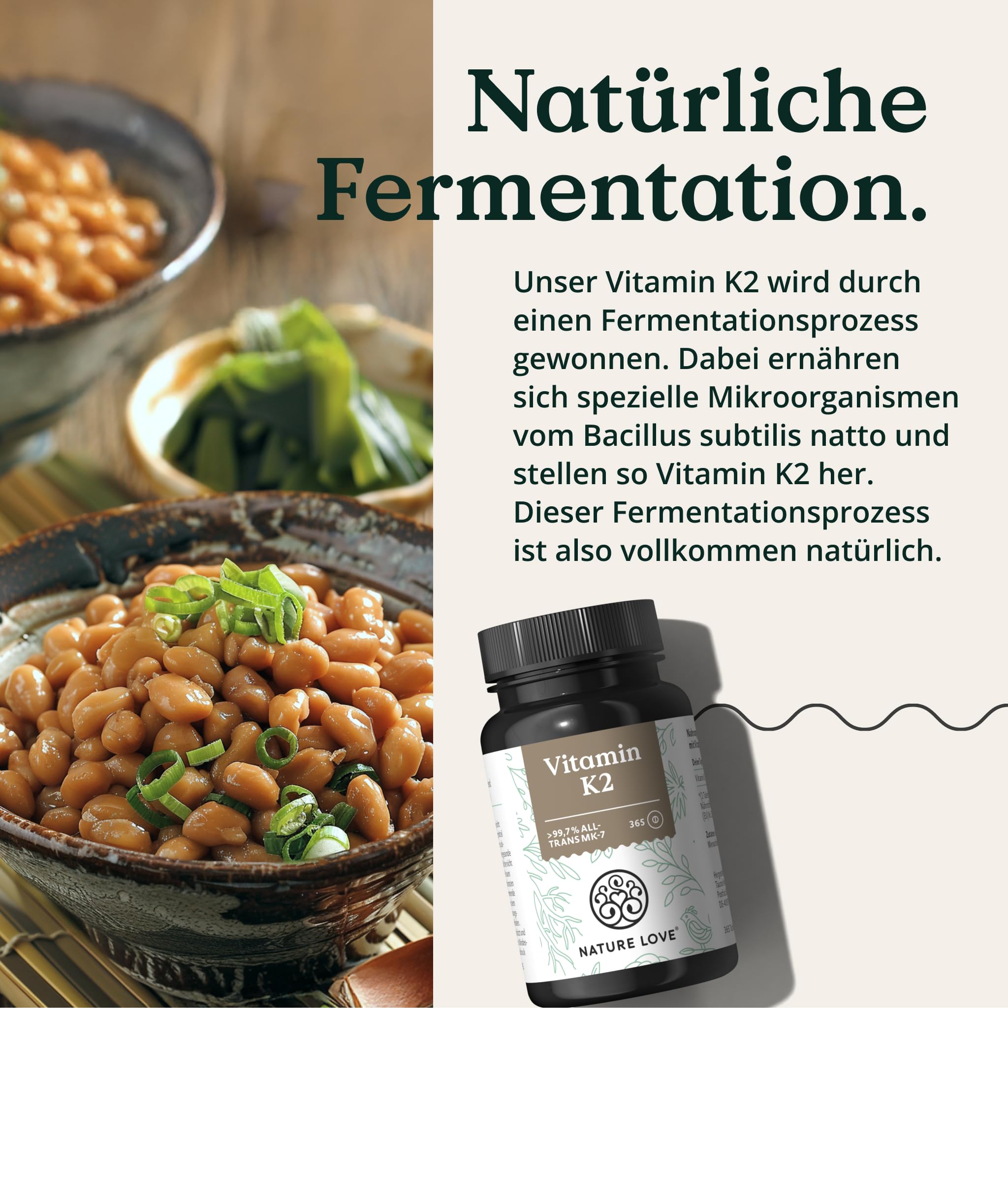 NATURE LOVE® Vitamin K2 hochdosiert - Premiumrohstoff MK7-365 Tabletten - all-trans Gehalt >99,7% MK-7 Menaquinon - vegan, laborgeprüft und in Deutschland produziert