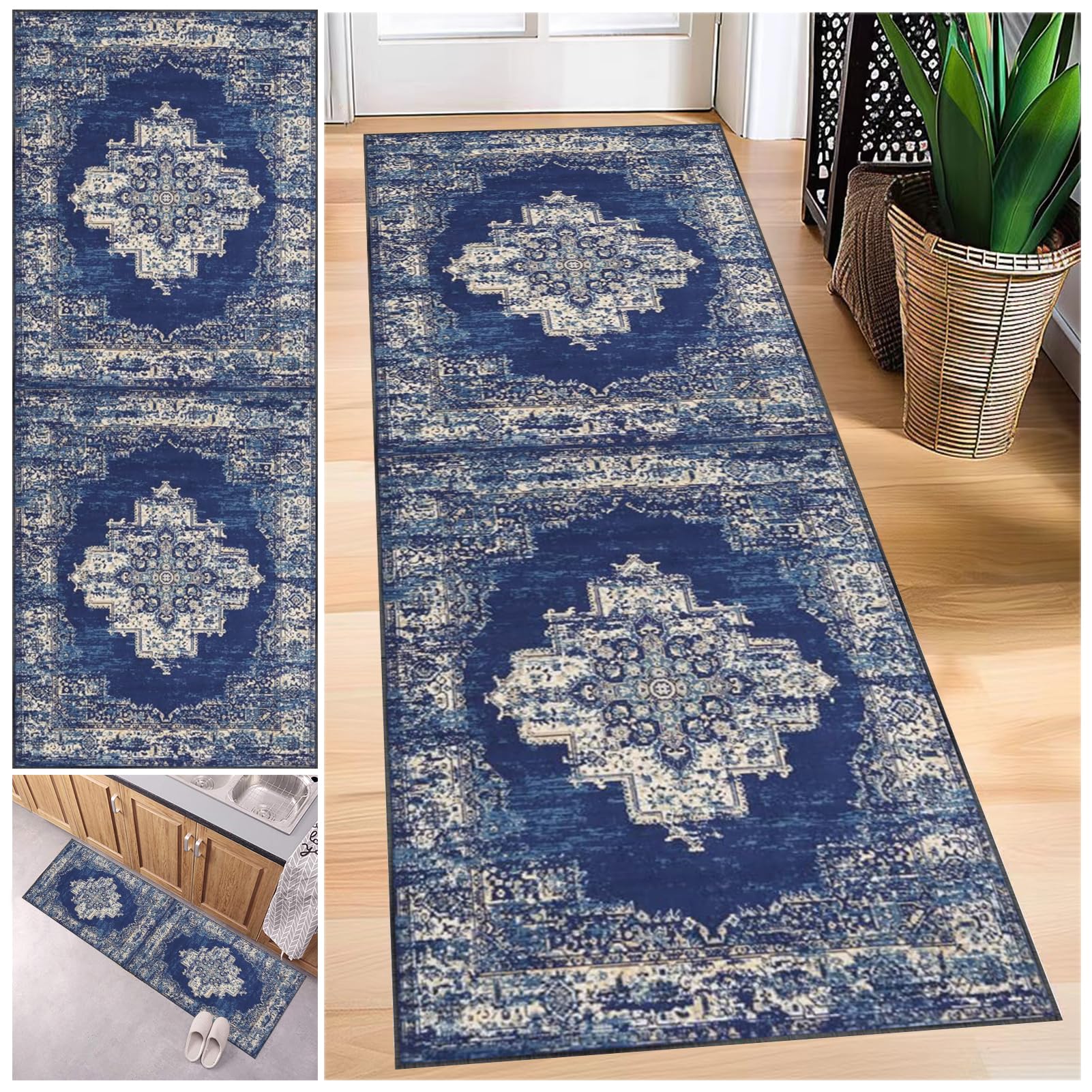 Tapis de cuisine moderne lavable 90x300 cm avec dossier antidérapant sécurisé