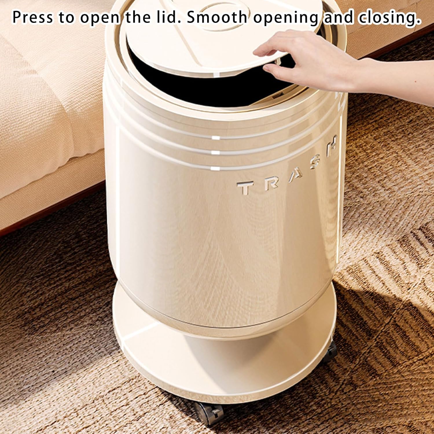 Wheeled Indoor Trash Can Portable Space Saving Design for Kitchen Modern Print