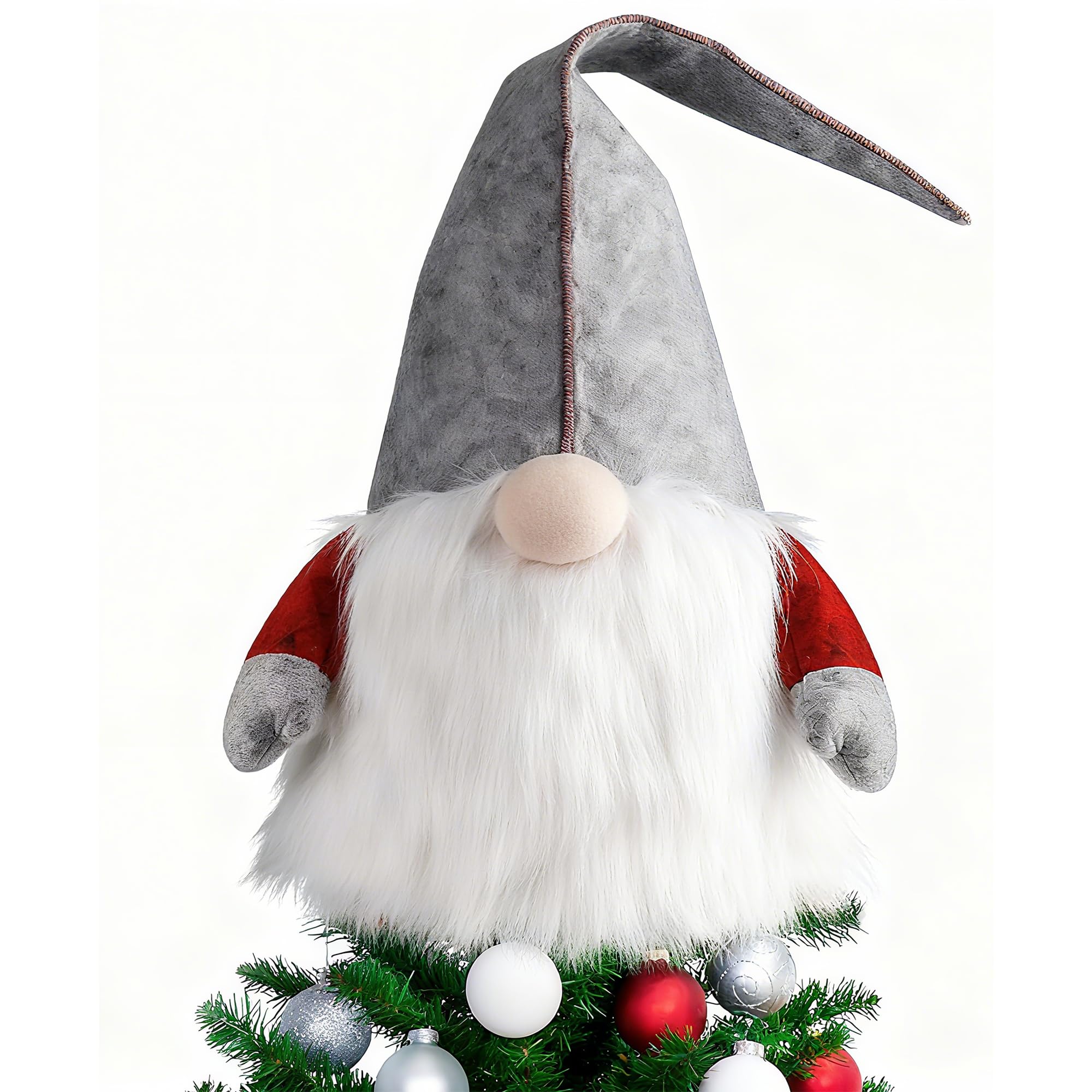 D-Fantix Grey - 25 Inch Gonk Christmas Tree Topper, 25 Inch Large Swedish Tomte Gnome Christmas Ornaments Santa Gnomes Plush Scandinavian Christmas Decorations Holiday Home Décor Grey