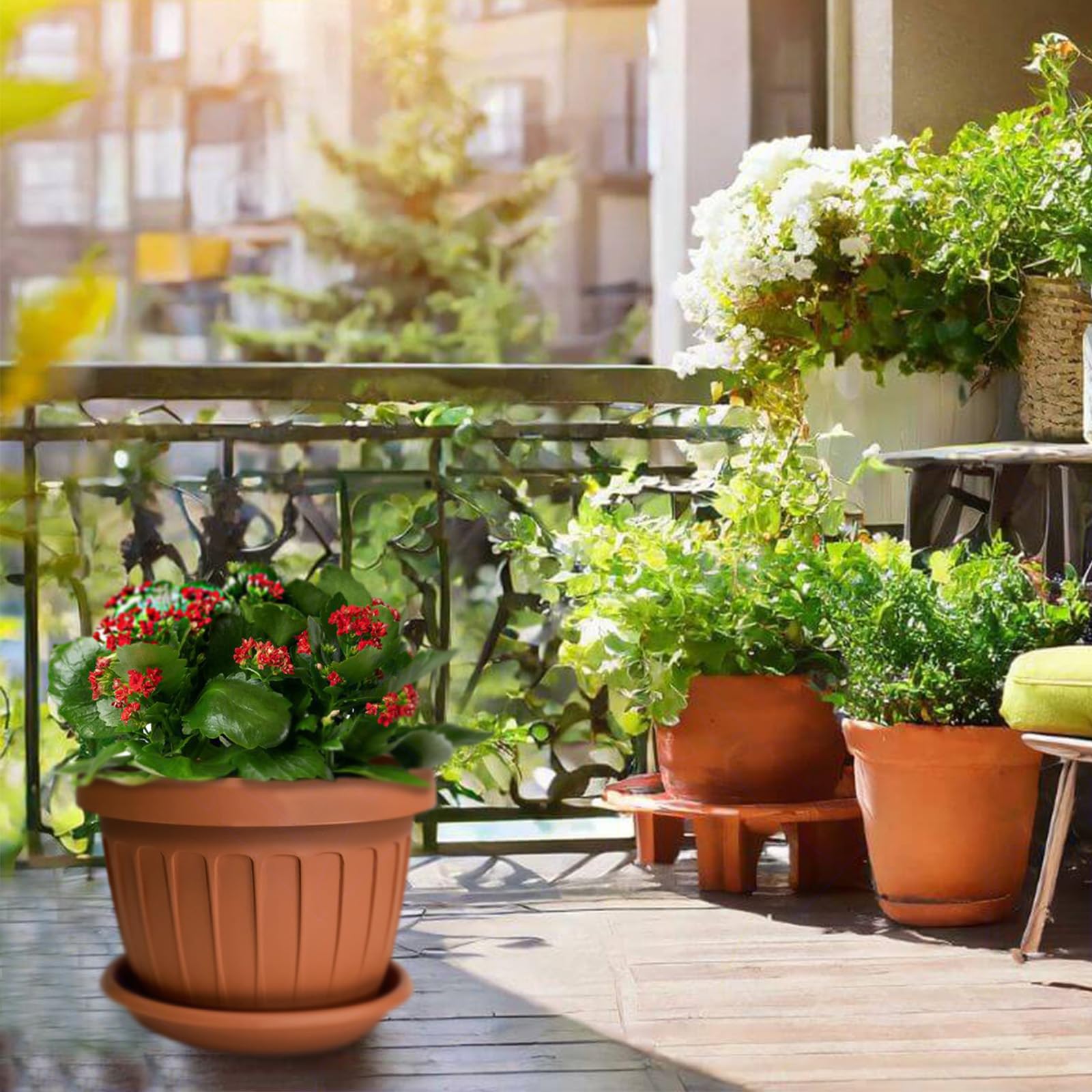 bama Vaso Terra Tondo 70 cm per Fiori Piante con Sottovaso 122 Litri Plastica Color Terracotta, con Fori di Drenaggio, Resistente agli UV, Made in Italy