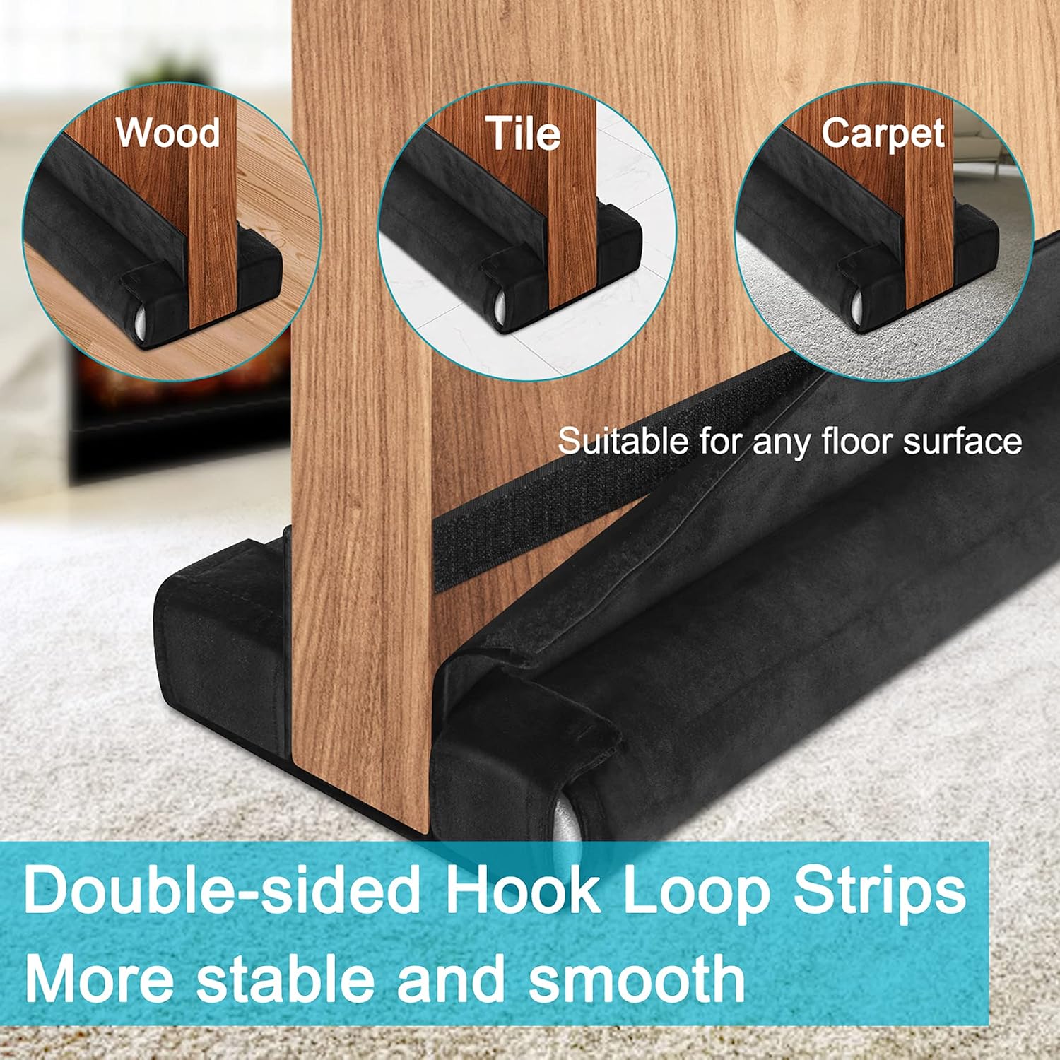 Qodalyth Double Round Sided Door Draft Stopper - Adjustable & Stable Under Draft Stoppers for Bottom of Doors, Door Sweep for Door Soundproofing