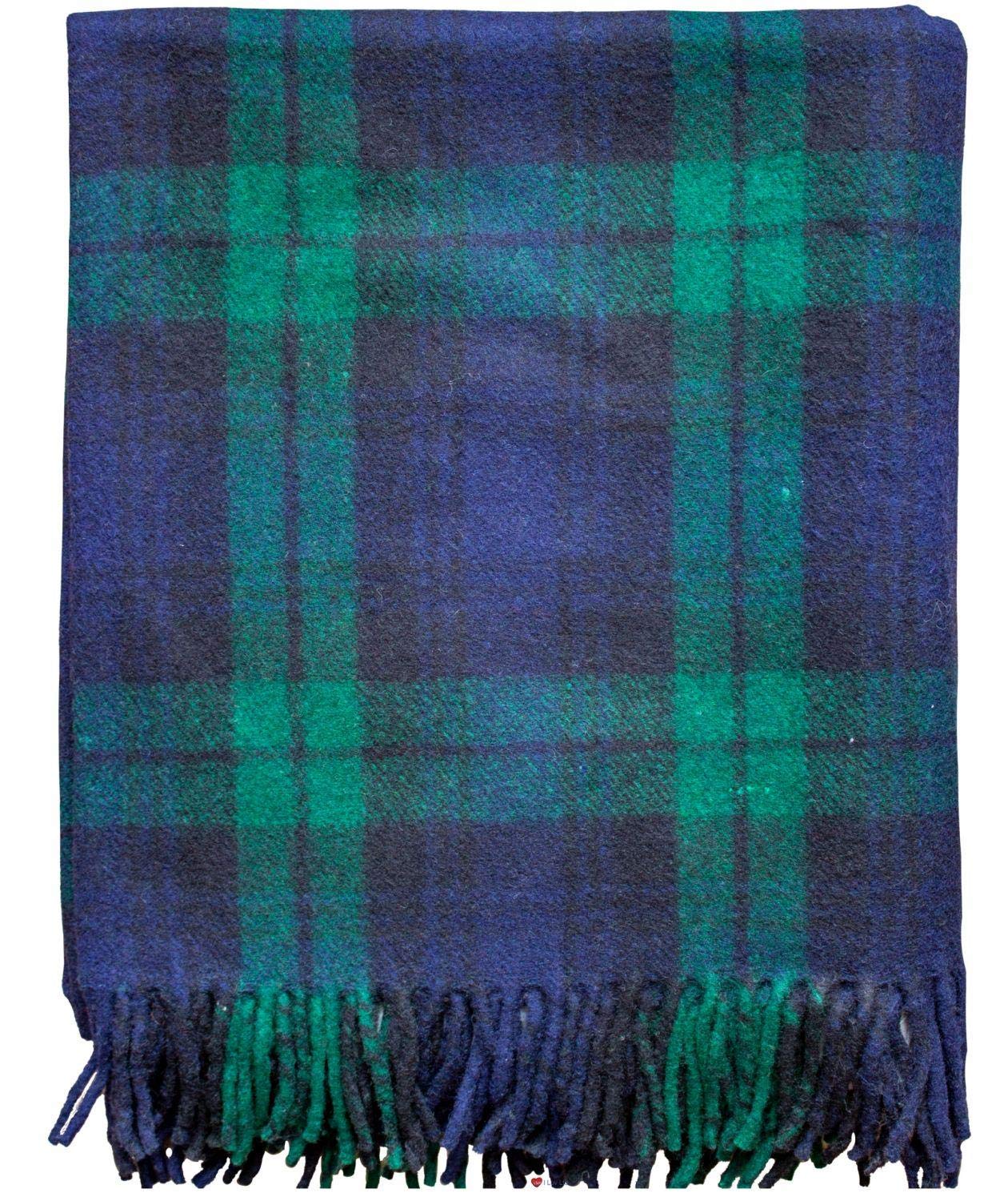 I Luv Ltd Black Watch Tartan Green Blue Tweed Sofa Throw Blanket 75% Wool Plaid Large Throws For Sofas Wool Rug Outdoor Blanket Picnic Blankets