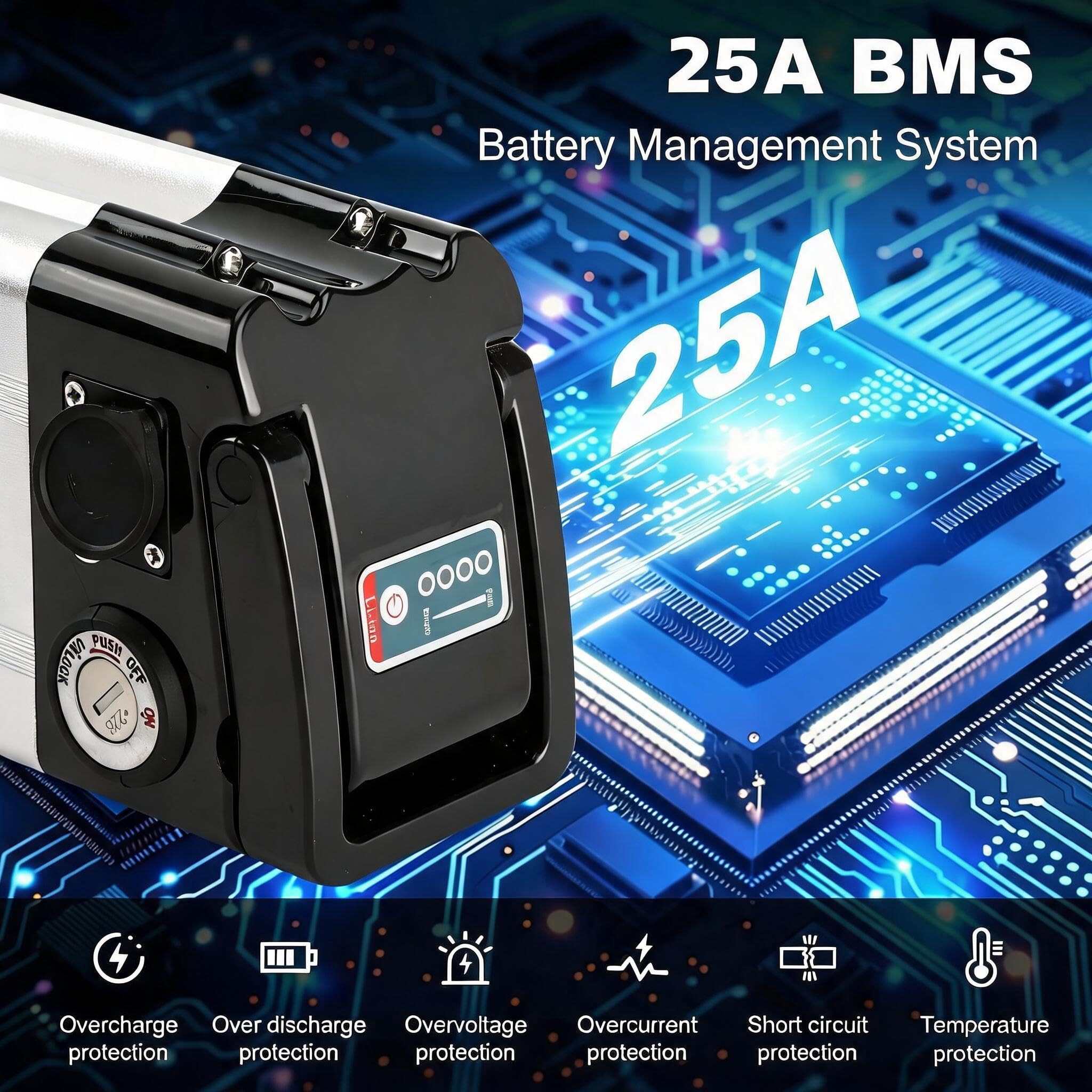 Batteria Bici Elettrica 48V, Batteria Per Bicicletta Elettrica, 15Ah al Litio con Caricatore 3A, Alloggio Sigillato Impermeabile, 4 Pin, per Uso Urbano e Bici Pieghevoli