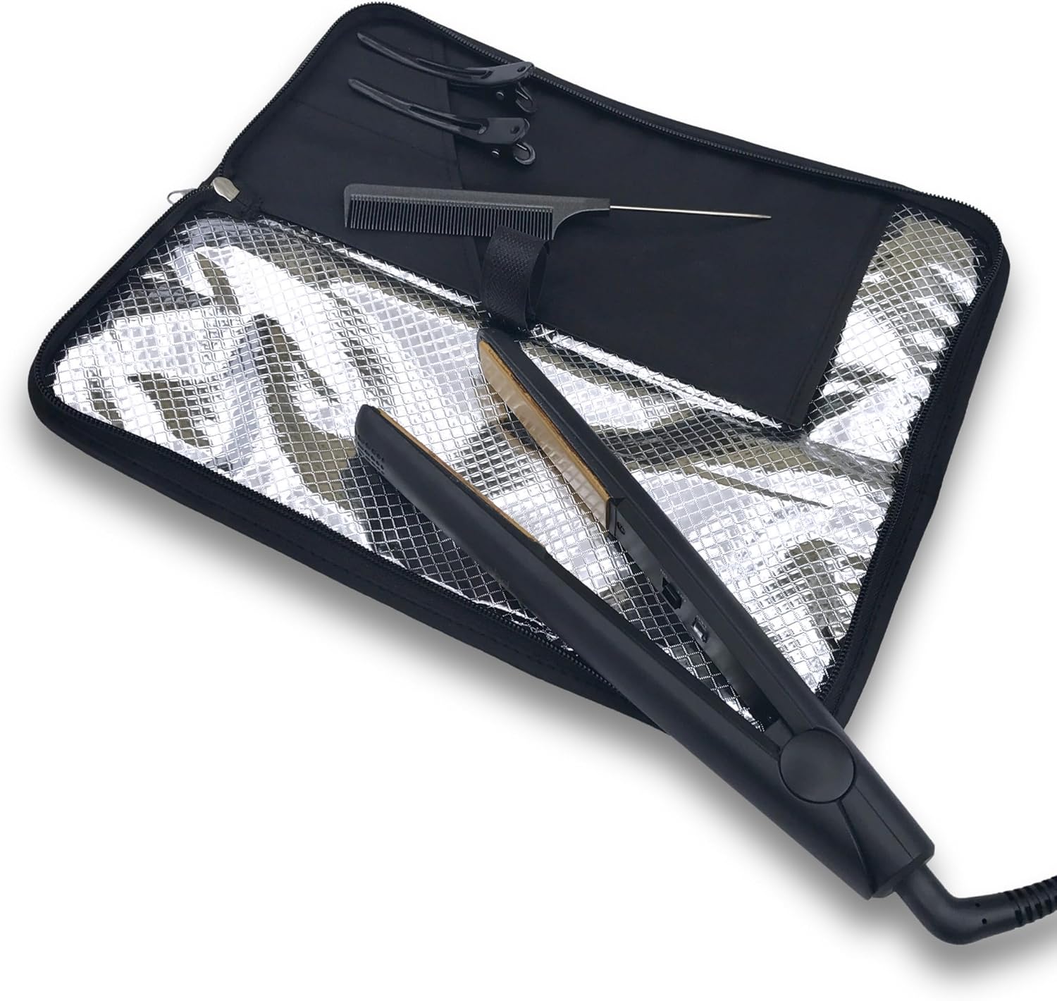 Hair Straightener Mat & Pouch by j&m – Heat Resistant – Fits ghd, BaByliss & Larger Flat Irons – Zip-Up All-in-One Compact Travel Case Hair Straightener Mat & Pouch by j&m – Heat Resistant – Fits ghd, BaByliss & Larger Flat Irons – Zip-Up All-in-One Compact Travel Case