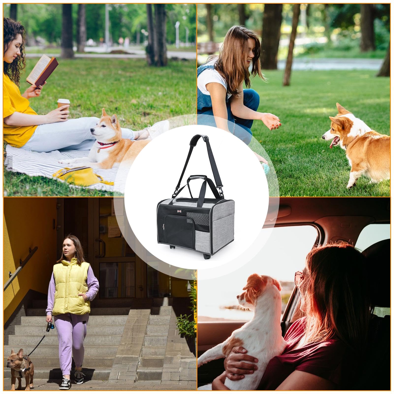 Rollbare Transportbox für Katzen mit Rollen & atmungsaktivem Design - Tiertransporter für kleine Hunde & große Katzen | Tragbare Schultertasche für Reisen | Mesh-Design und große Kapazität