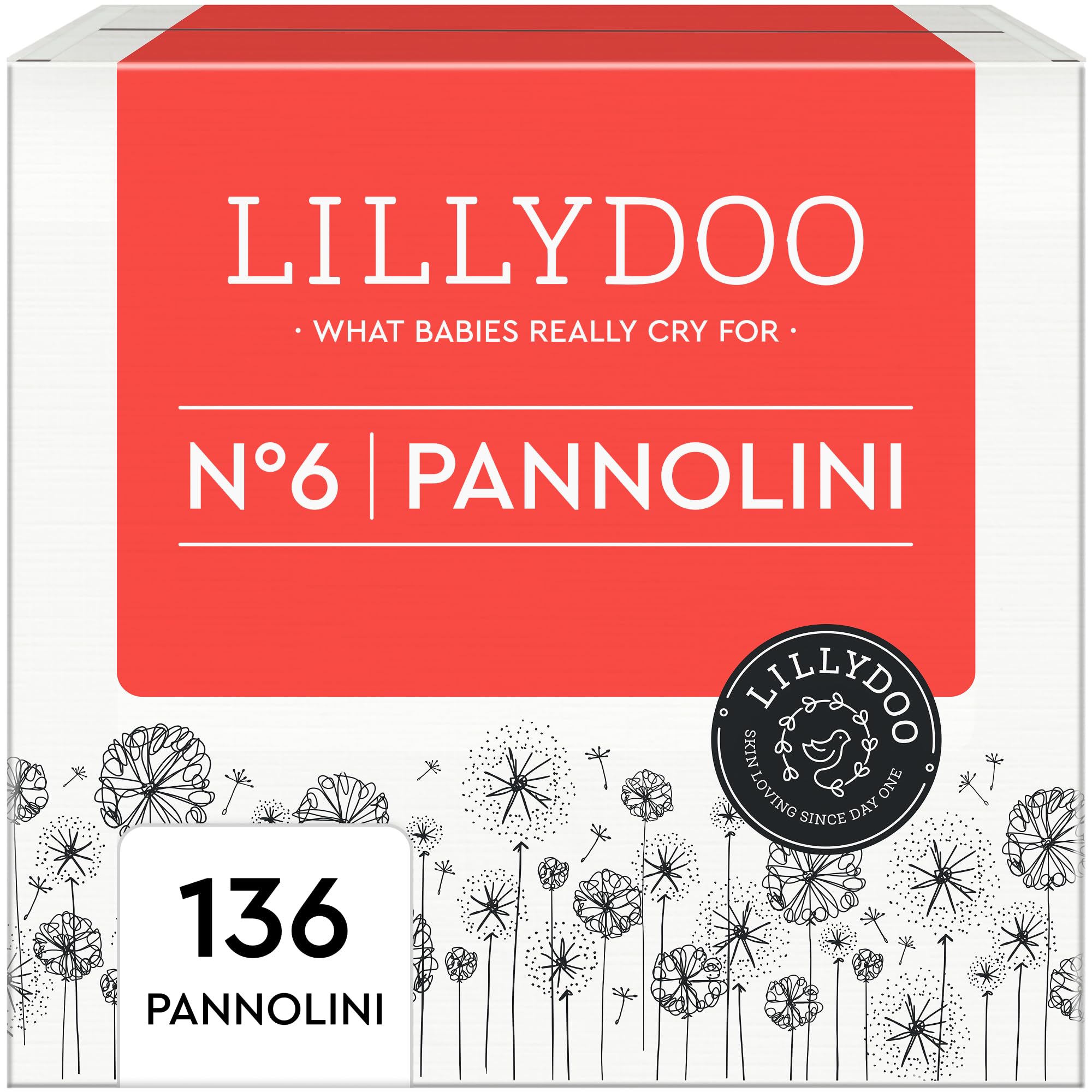Pannolini LILLYDOO delicati sulla pelle - taglia 6 (13-18 kg), scatola mensile (136 unità), protezione contro le fuoriuscite, morbidi, senza profumi, lozioni & coloranti e dermatologicamente testati