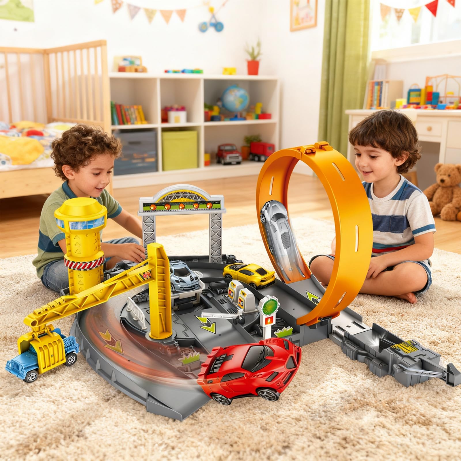 Ulikey Autorennbahn für Kinder, Autorennbahn für Kinder, Schleuder Schienen mit 8 Rennauto, Looping und Auto Rennbahn, Geschenk ab 3+ Jahr (3)
