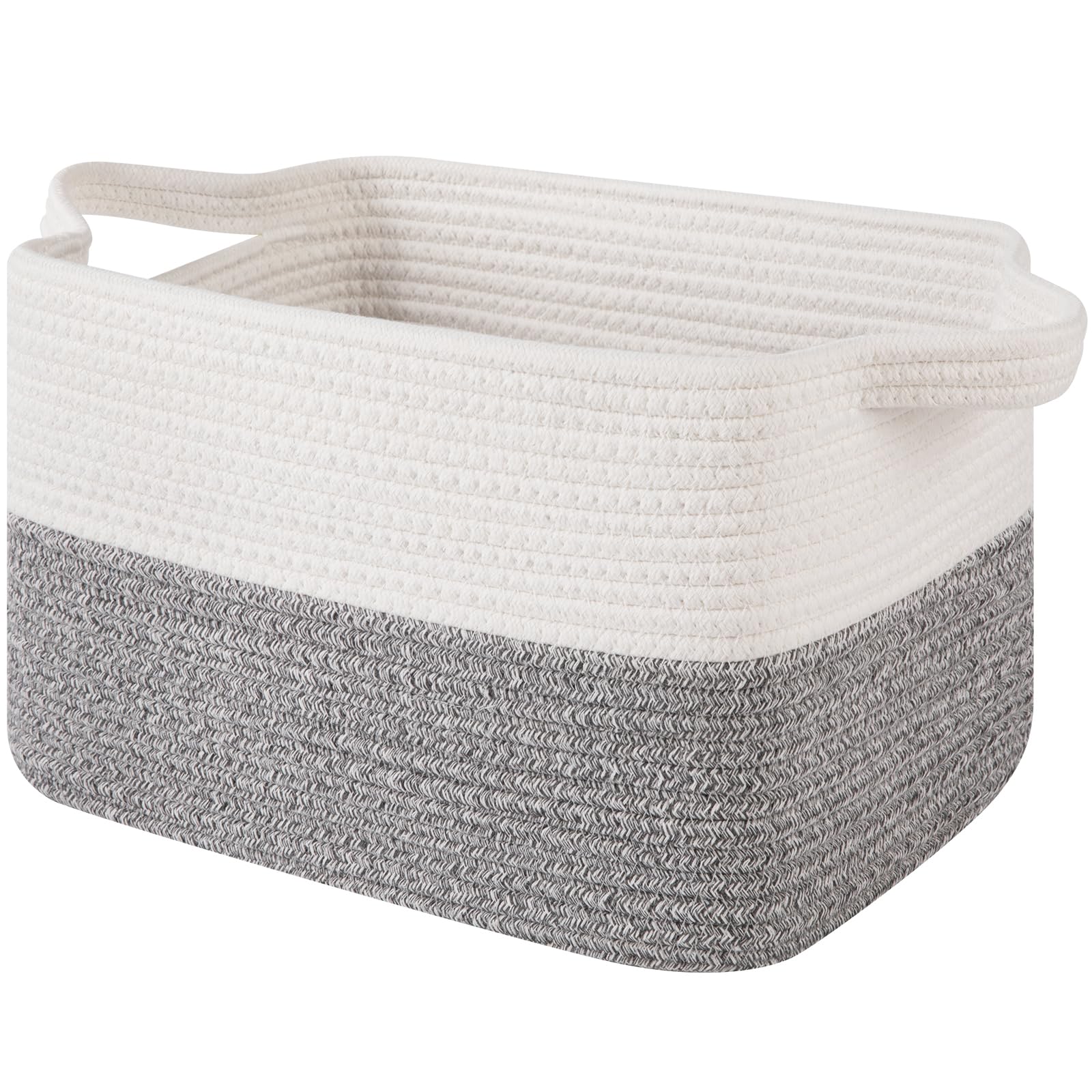 OIAHOMY Woven Storage Basket for Shelves, Rectangle Cotton Rope Baskets for Organizing, 13 x 10 x 9 in, Storage Bins for Dog Toys,Towel,Books,Gift,