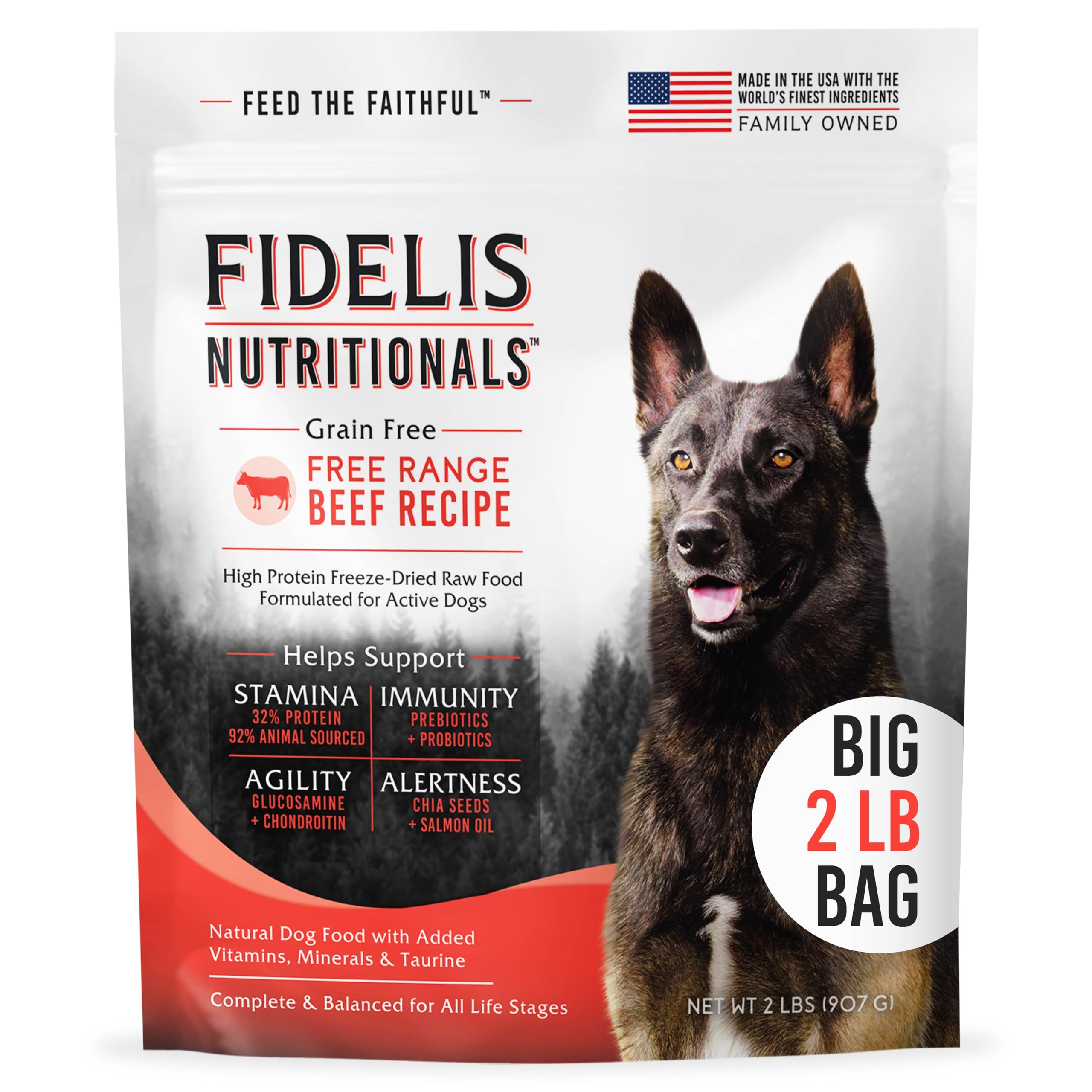 FIDELIS Freeze Dried Raw Dry Dog Food for Small, Medium, Large Dogs, High Protein, Chicken, Blueberries, Superfoods, Omega 3, Grain Free, Kibble-Alternative, Adult & Puppy, Made in USA, Beef, 2 lbs