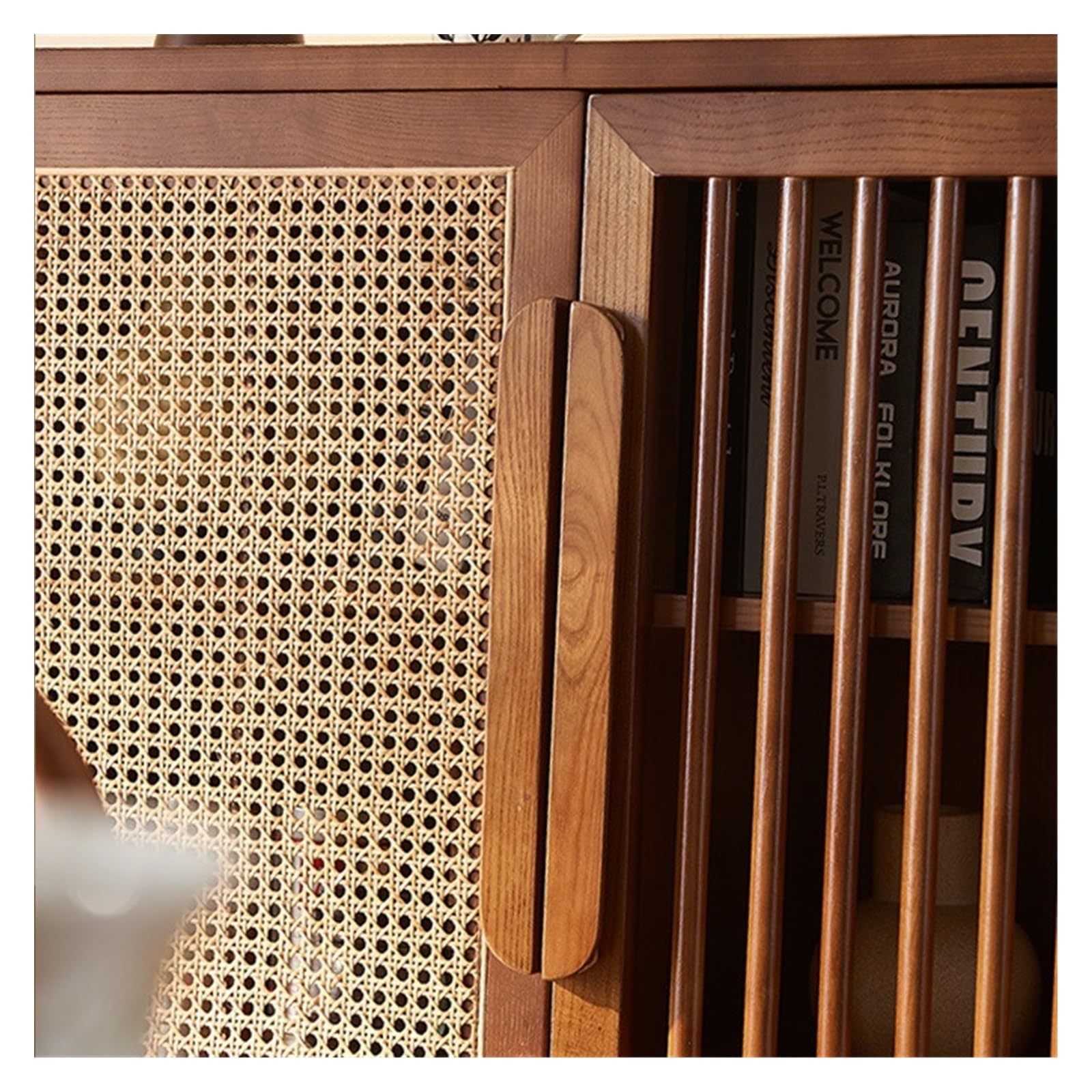 Armadio cucina Mobile contenitore for soggiorno con credenza in legno rattan stoccaggio