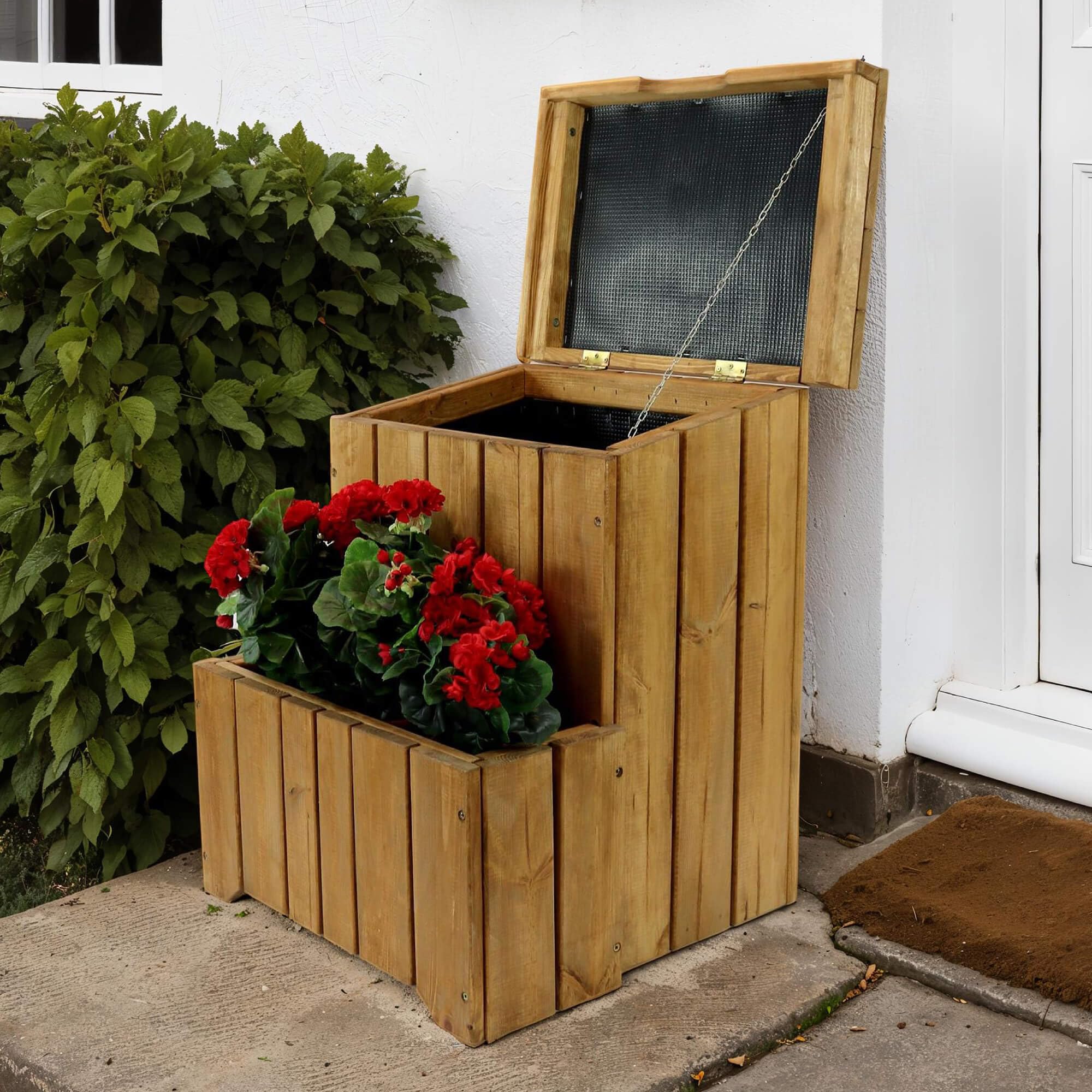 Zest Wood Parcel Box Outdoor With Planter – Delivery Box For Parcels Waterproof – Internet Delivery Parcel Bin - Soft - 16 Litres - 0.70 M (W) X 55 M (D) X 0.54 M (H)