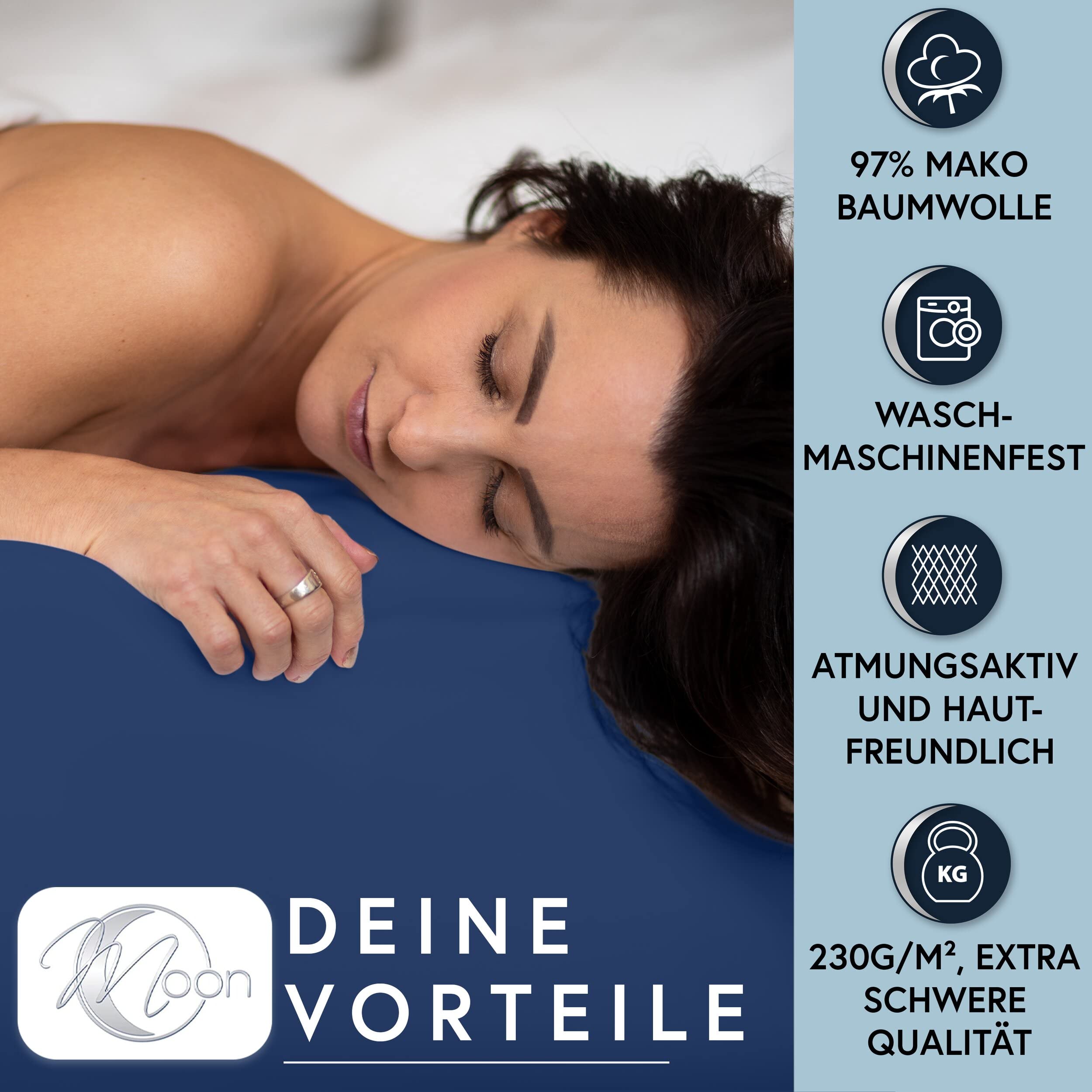 Moon -Luxury Prześcieradło z gumką, dżersej, 230 g/m², do łóżek wodnych, łóżek kontynentalnych i tradycyjnych materacy (ciemnoniebieskie, 200 x 220 – 220 x 240 cm)