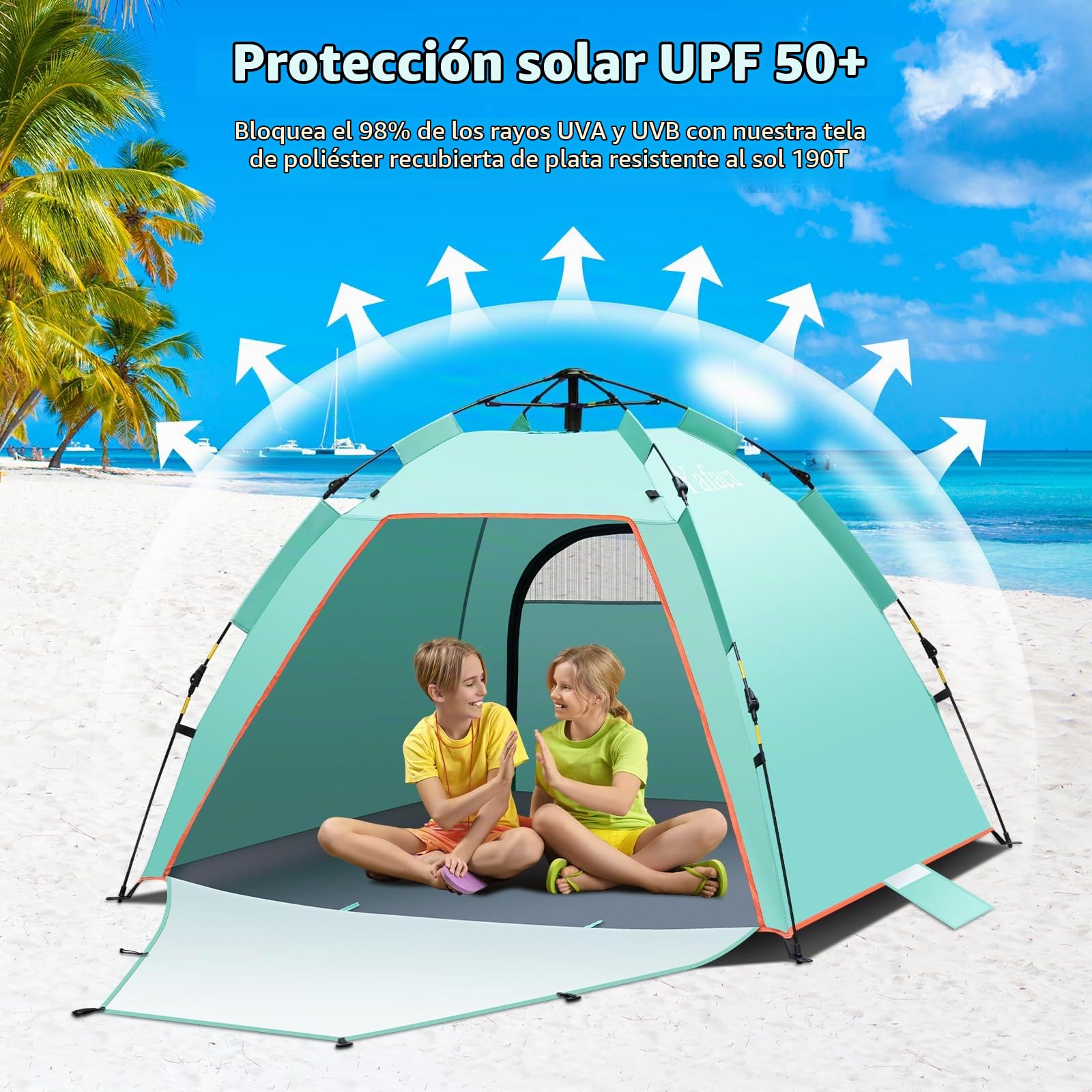 Yafaca Tienda de campaña desplegable UV 50+ para 1-3 personas, automática, extra grande, portátil, refugio solar, 2 puertas, ligera, fácil de instalar