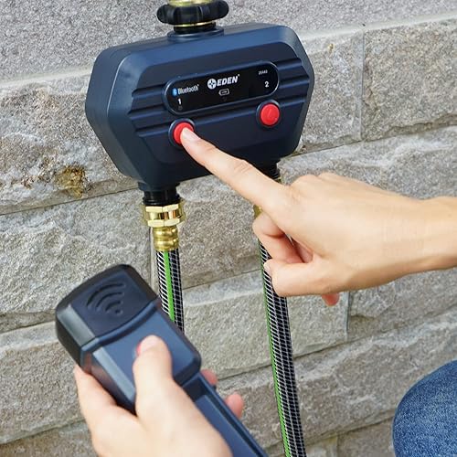 Miniatura 6 de Eden 93442 - Temporizador inteligente de manguera de agua Bluetooth, 2 zonas, compatible con sensor inalámbrico de humedad del suelo