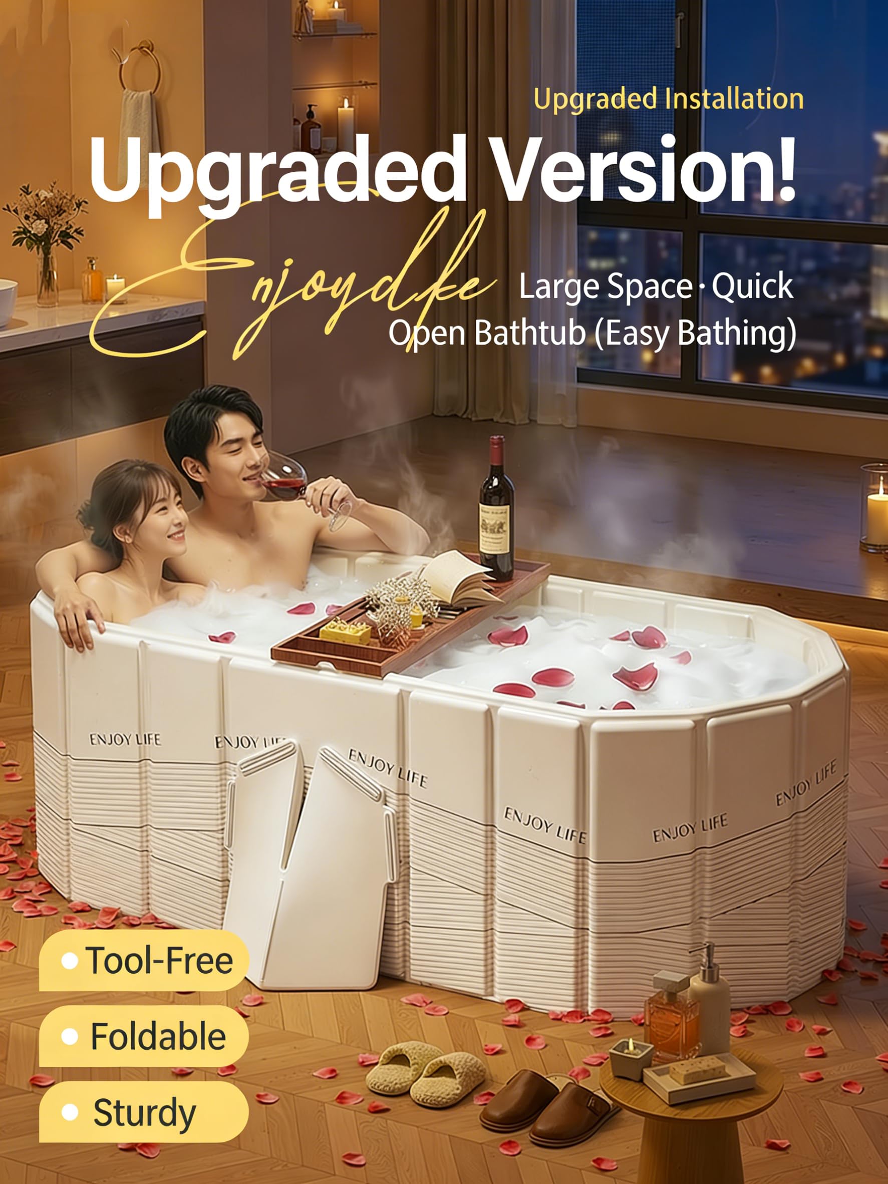 Składana wanna dla dorosłych, 1,5 m, składana, bez instalacji, wanna do kabiny prysznicowej, łazienki, gorącego spa, do rodzinnego prysznica SPA/dla par (150 x 55 x 50 cm)