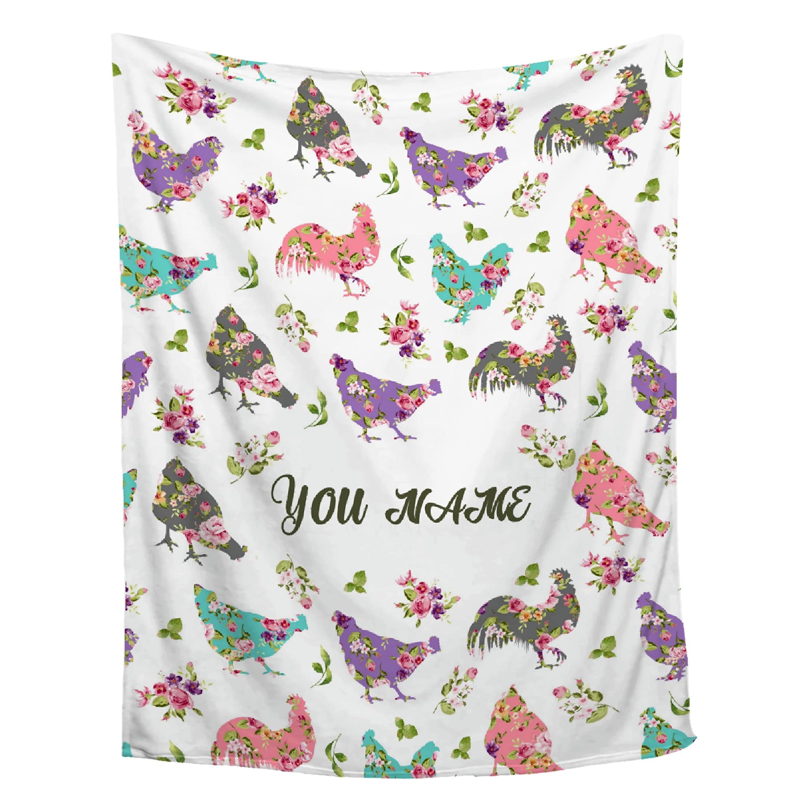 ZOCHOTEN Flower Chicken Personalized Custom Blankets,Funny Chicken Gifts for Women Cute Chicken Printed Blanket for Christmas Birthday Memorial Day 60
