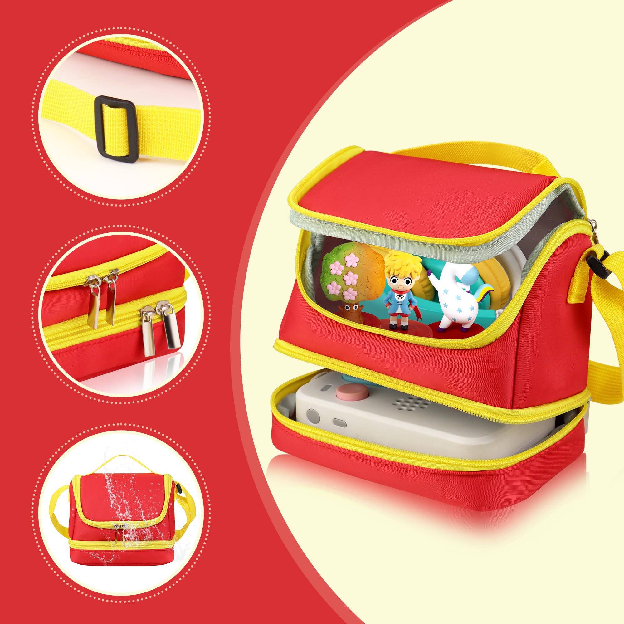 Borsa compatibile con FABA+ Raccontastorie interattivo, Custodia per il Cantastorie, le Cuffie e i Personaggi Sonori (Rosso/Giallo)
