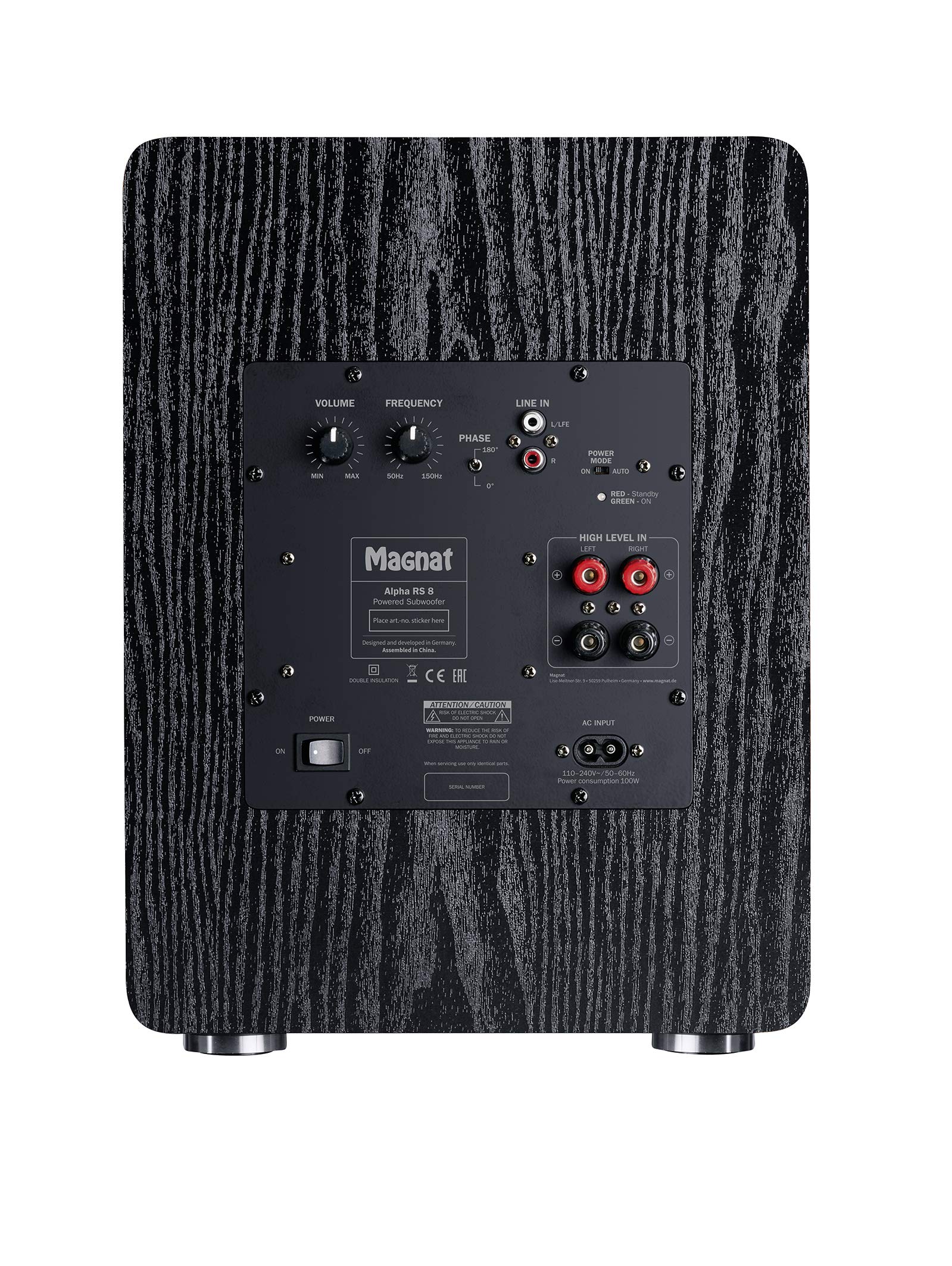 Magnat Alpha RS 8, Aktivsubwoofer mit 200 mm großer Membran und bis zu 160 Watt Leistung | Aktiver Frontfire-Bassreflex-Subwoofer mit 20-cm-Langhub-Tieftöner, 80/160 W, 25-200 Hz, variabler Trennfrequenz.