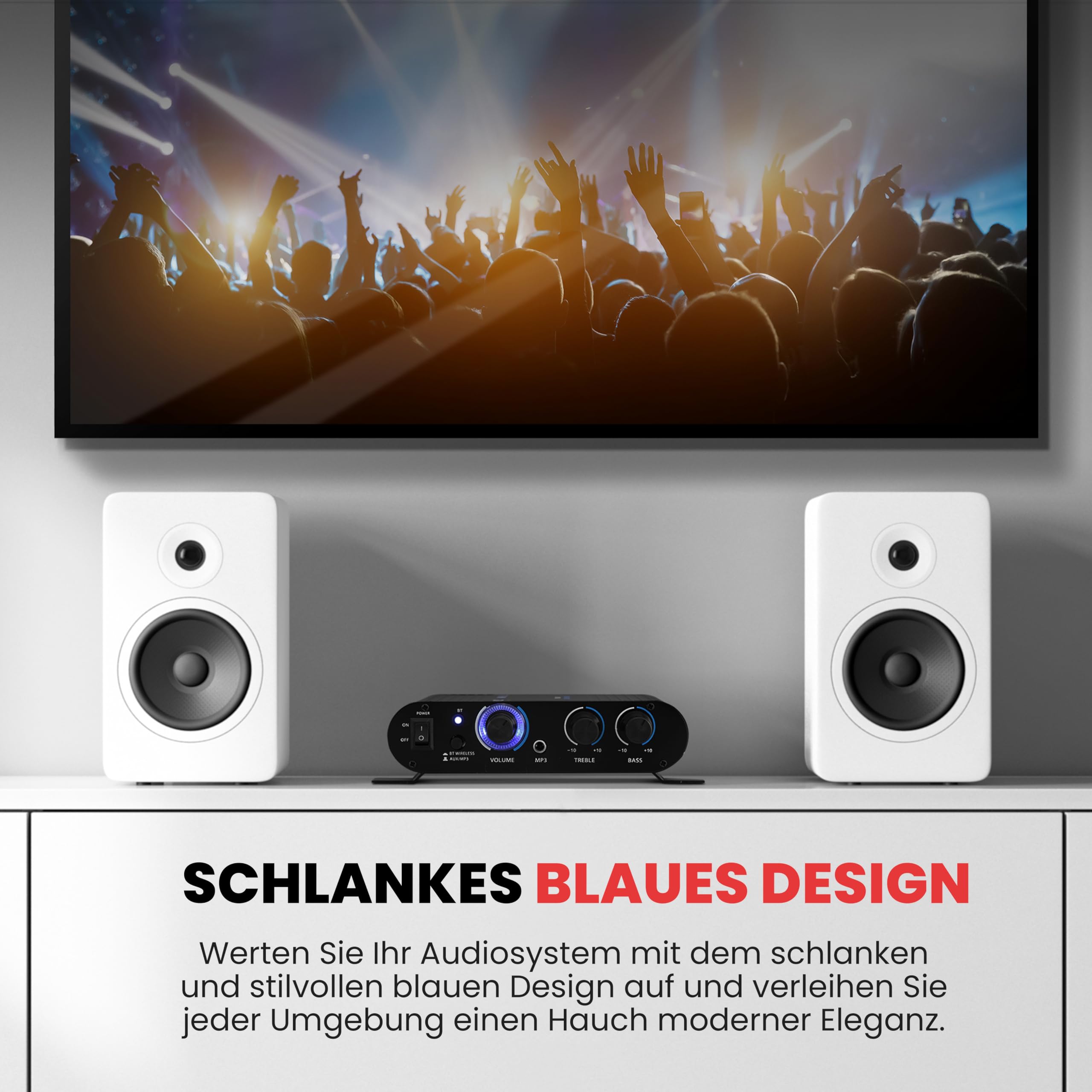 Pyle Mini Bluetooth Stereo Verstärker, 90W Audio Receiver mit 3 Eingänge, 2 Kanal, EQ Controls für das Heimkino