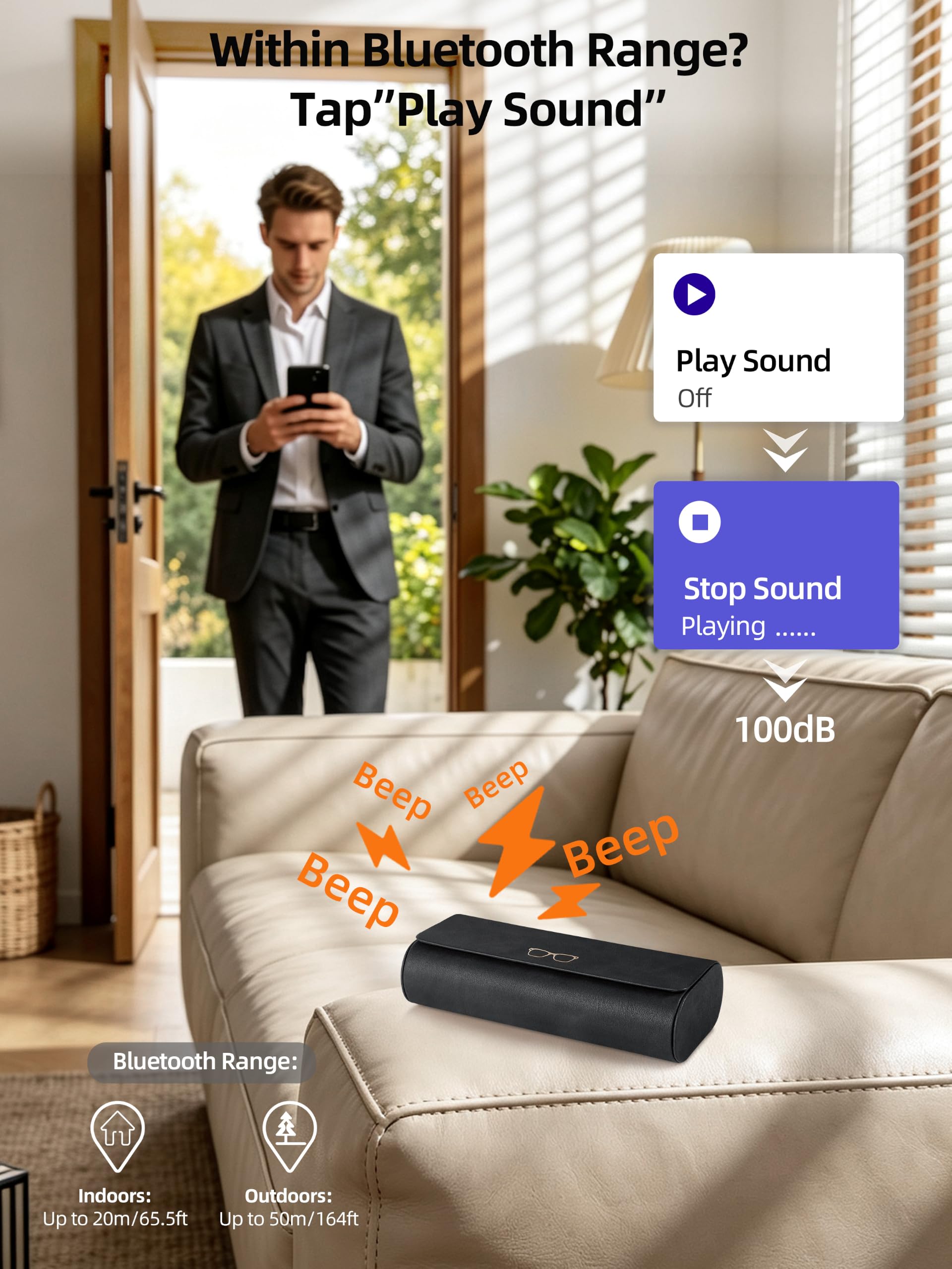 ExtreLife Smart Brillenetui, Funktioniert mit Apple Find My, Hartschalen-Sonnenbrillenetui für Damen Herren, Brillenetui mit GPS-Tracker, PU-Leder, Anti-Verlust, Wiederaufladbar, Schwarz