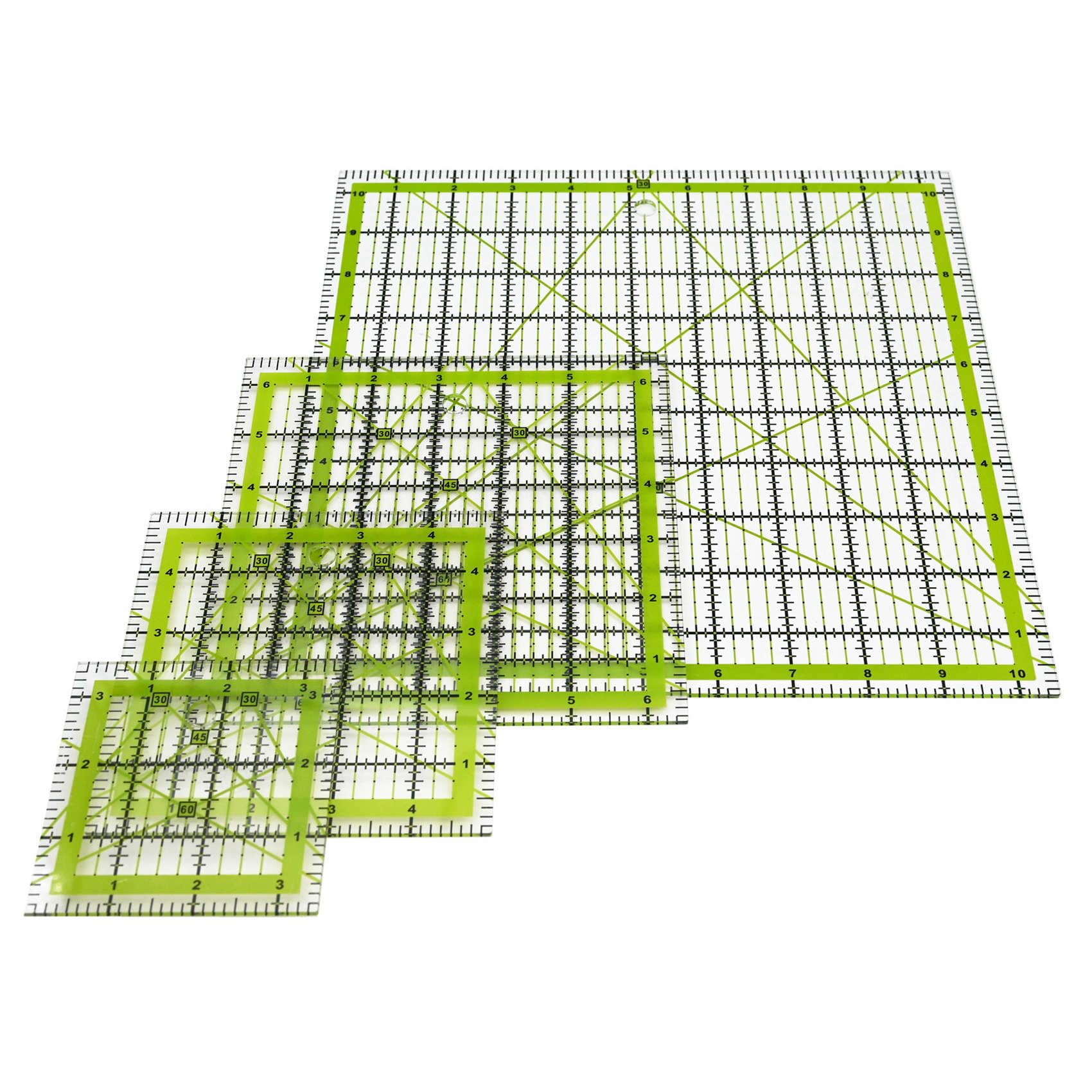 Quilting Rulers,LINXIAO 4 Piece Quilting Templates Acrylic Rulers Green(3.5"x3.5",5"x5",6.5"x6.5",10.5"x10.5")
